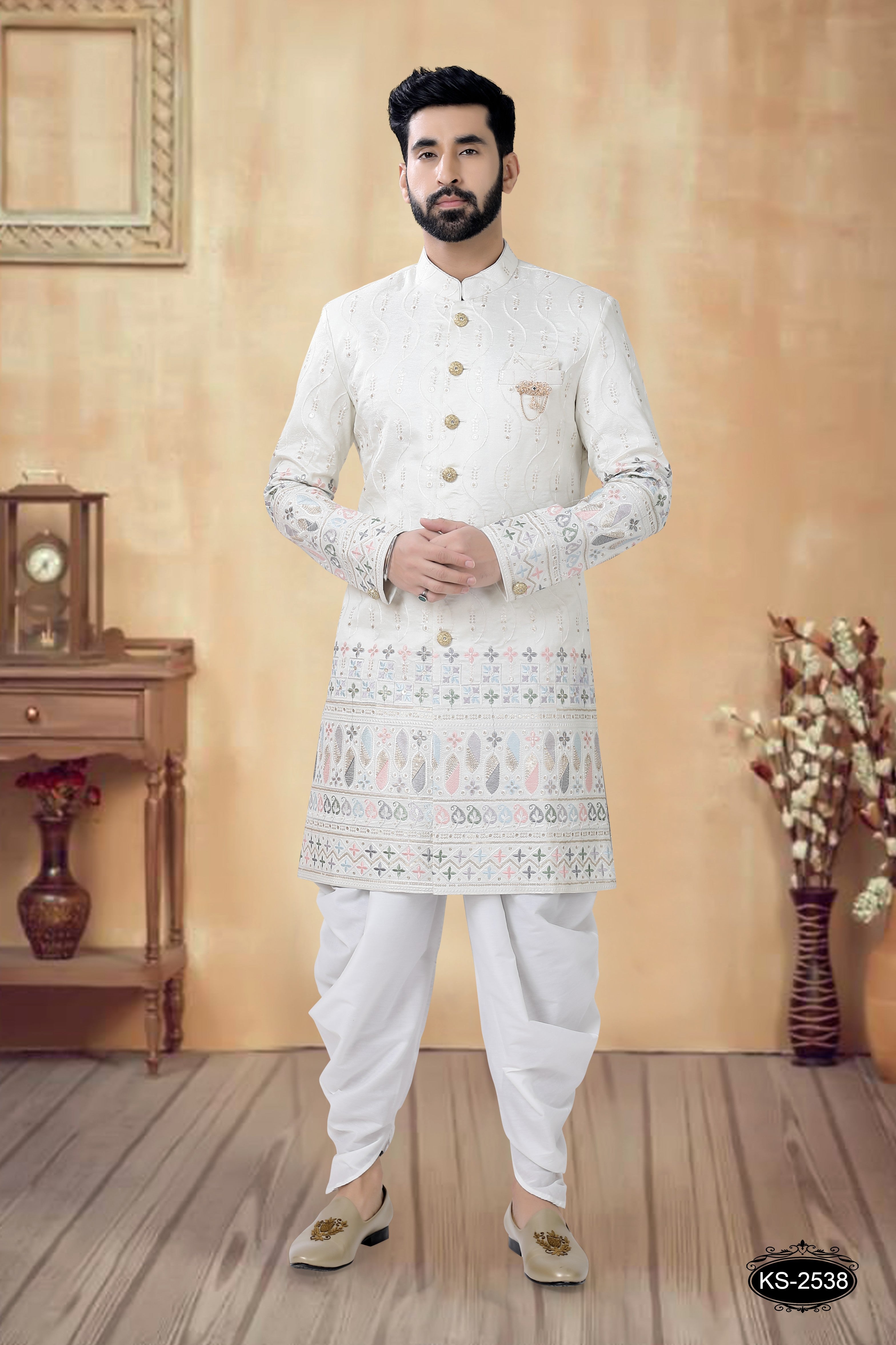 WHITE ( MULTI-TONE ) HEAVY PANEL INDO-WESTERN SET FOR EVERY FESTIVITY
