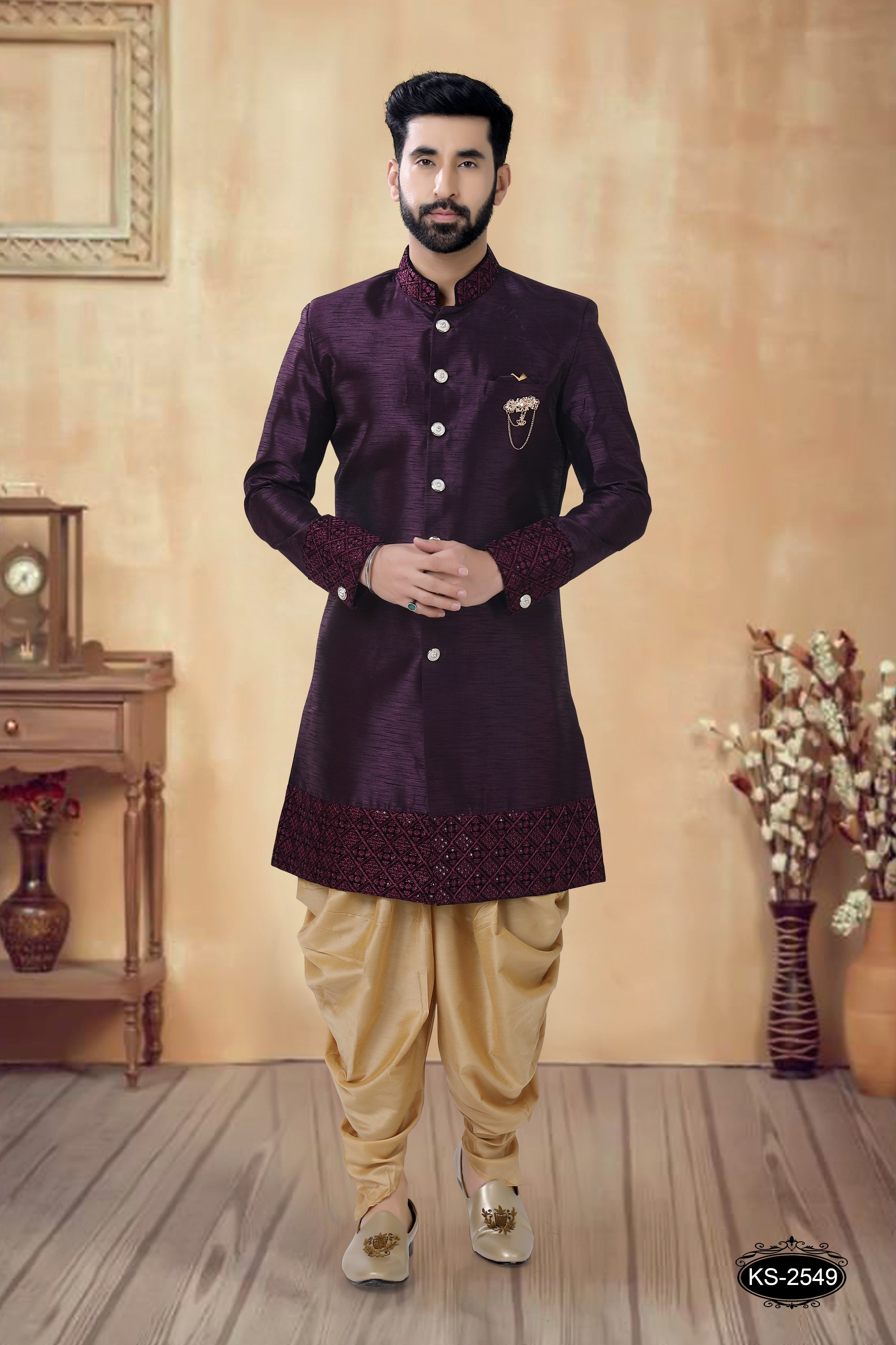 INDO-WESTERN SET WITH DESIGNER PATTA IN WINE FOR EVERY FESTIVITY