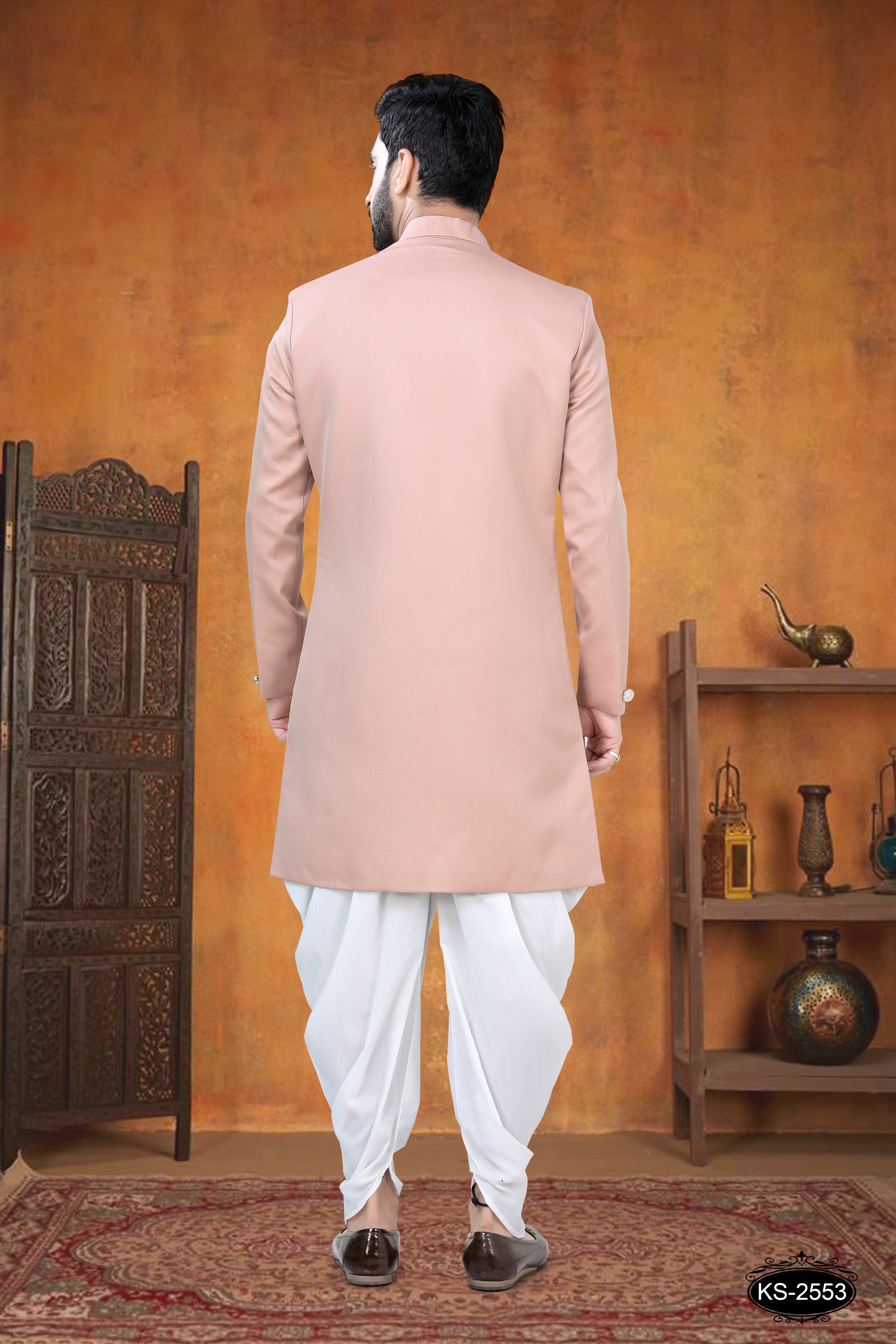 INDO-WESTERN SET WITH DESIGNER BROACH IN PINK HUE
