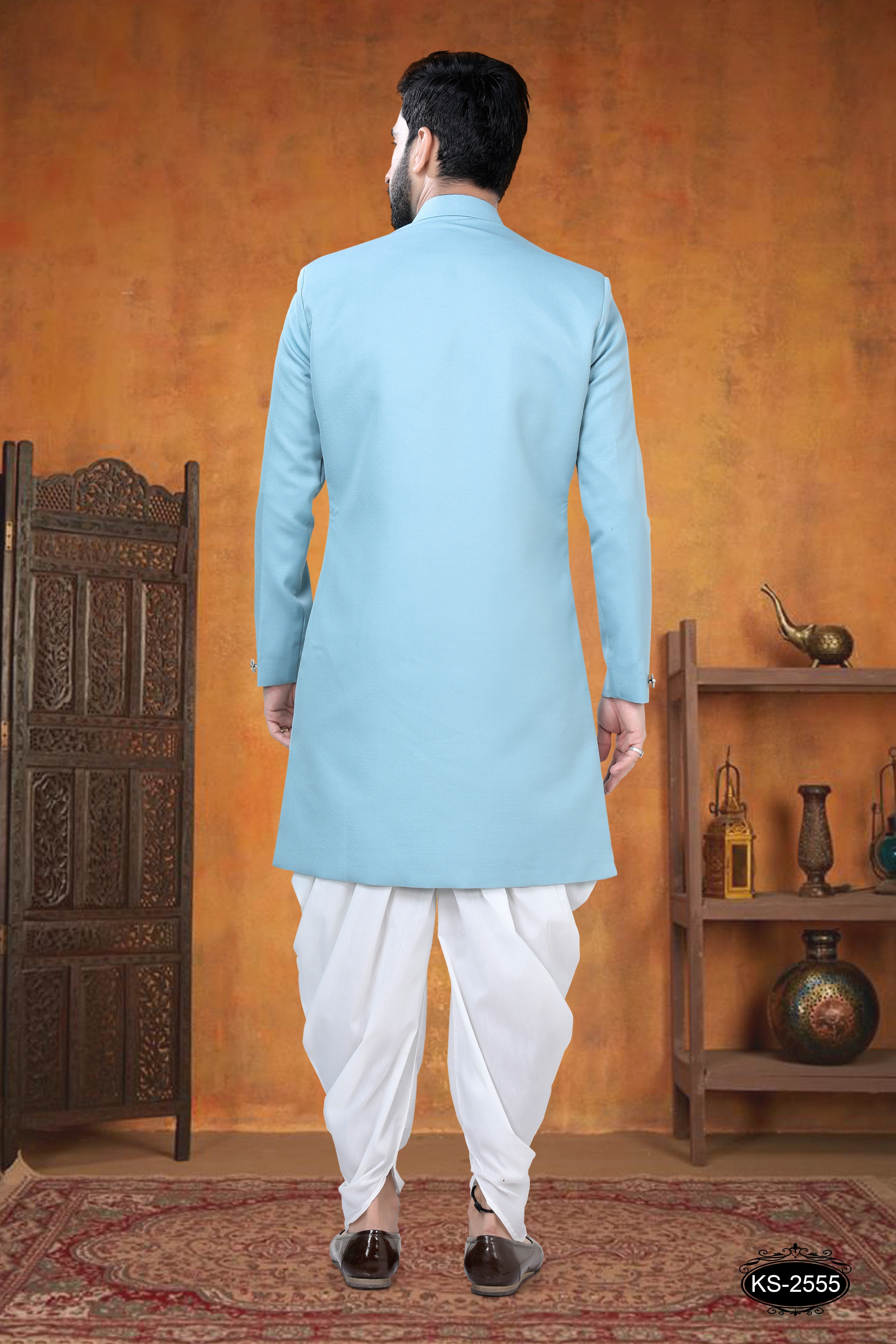 BLUE HUE INDO-WESTERN SET WITH DESIGNER BROACH