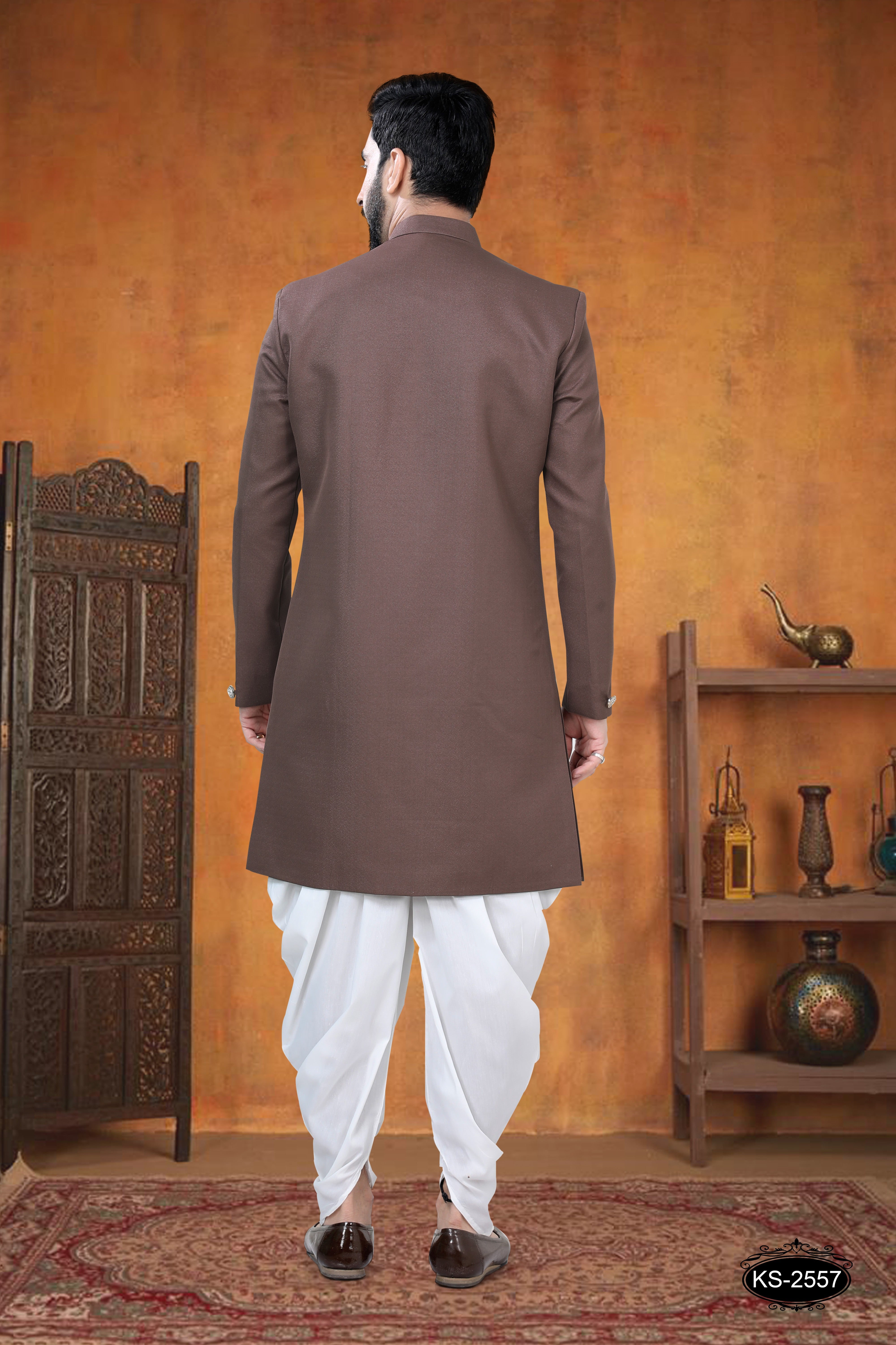 BROWN HUE INDO-WESTERN SET WITH DESIGNER BROACH