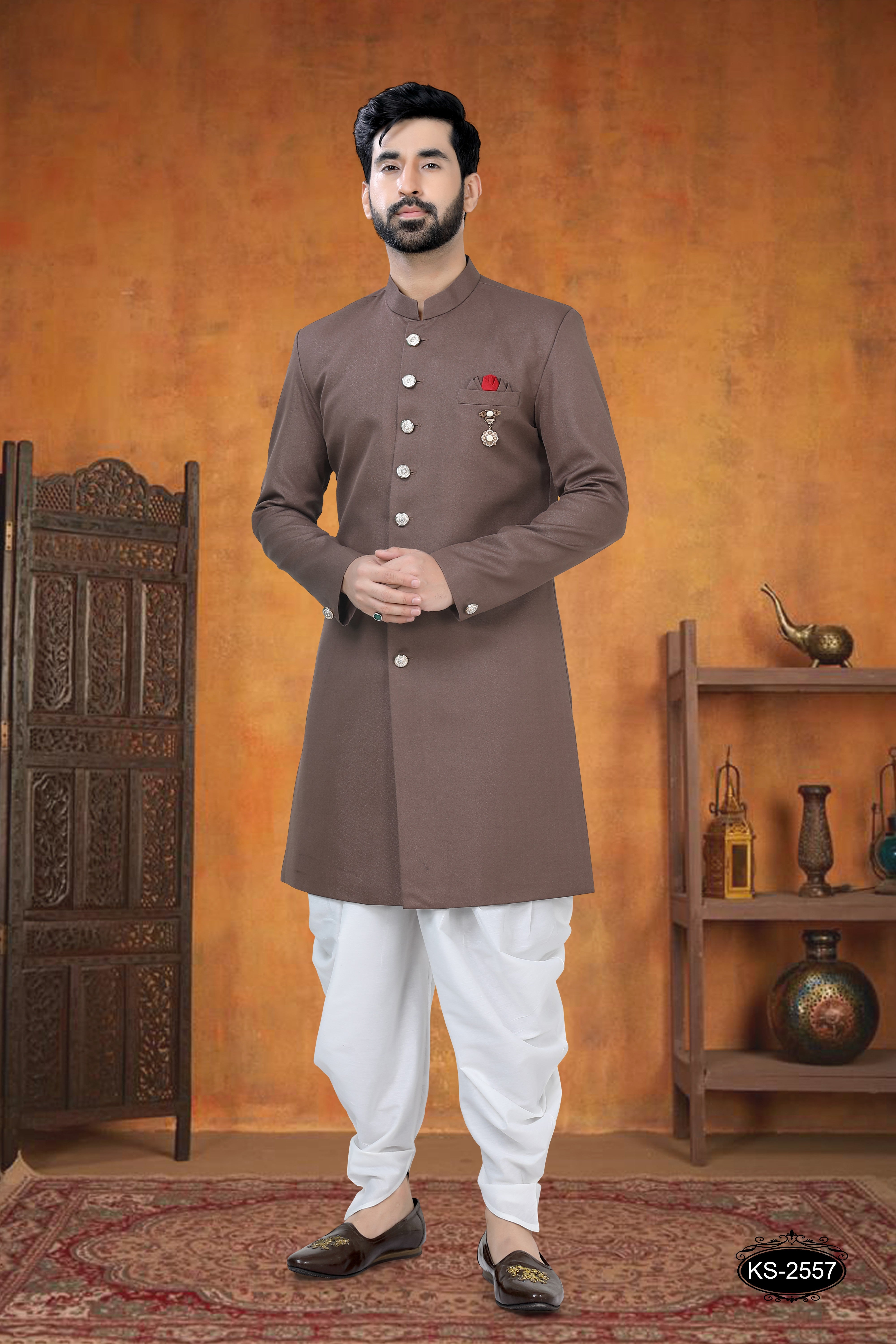 BROWN HUE INDO-WESTERN SET WITH DESIGNER BROACH