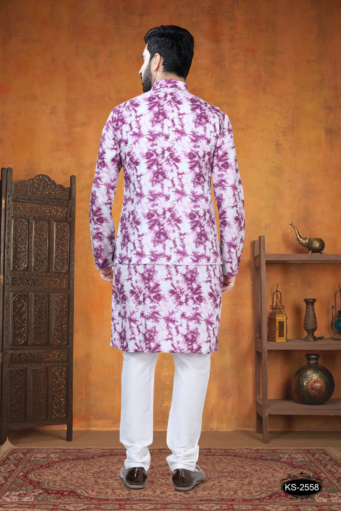 KURTA JACKET SET IN PURPLE TONE WITH SELF-DEIGN
