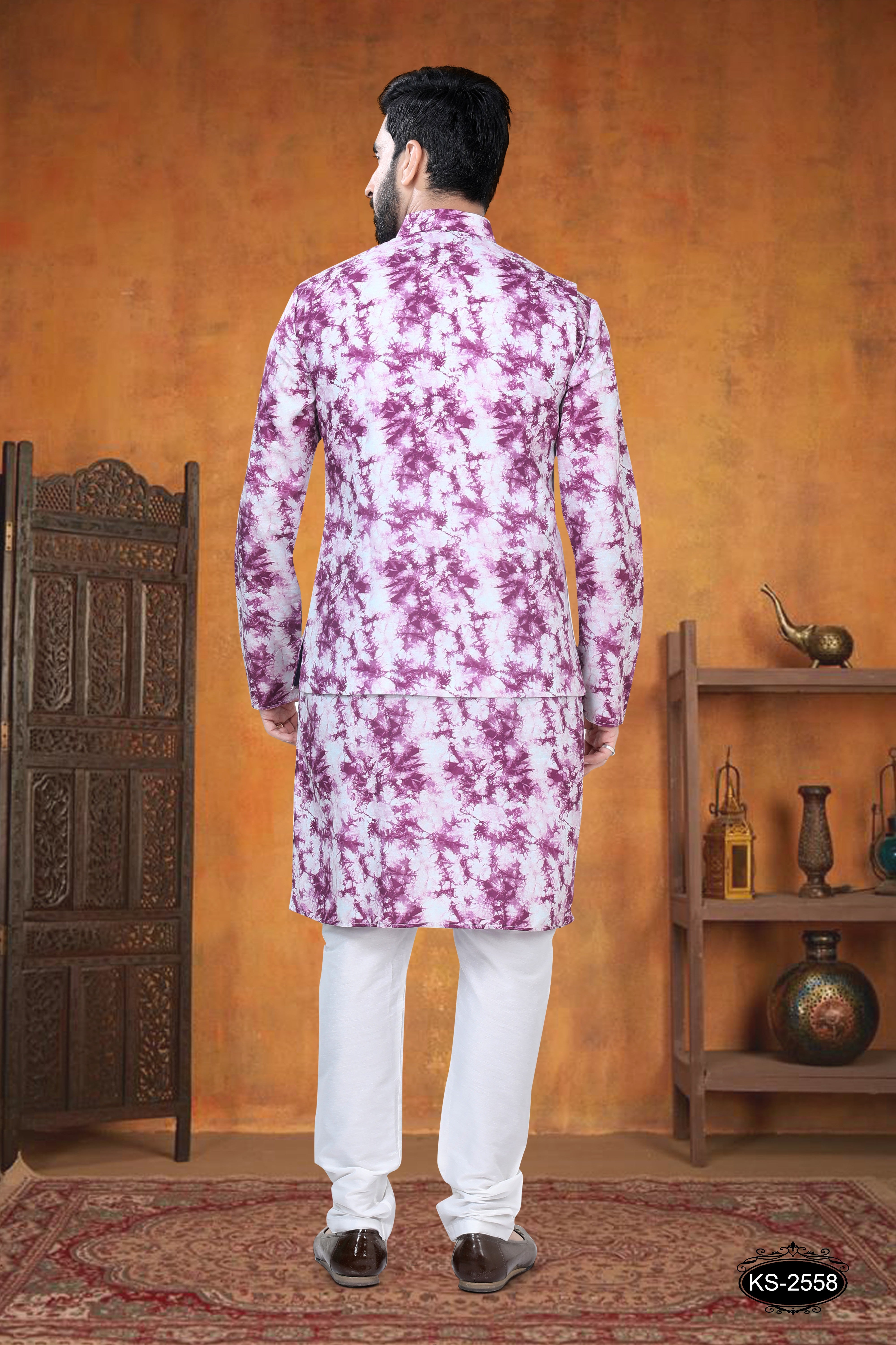 KURTA JACKET SET IN PURPLE TONE WITH SELF-DEIGN