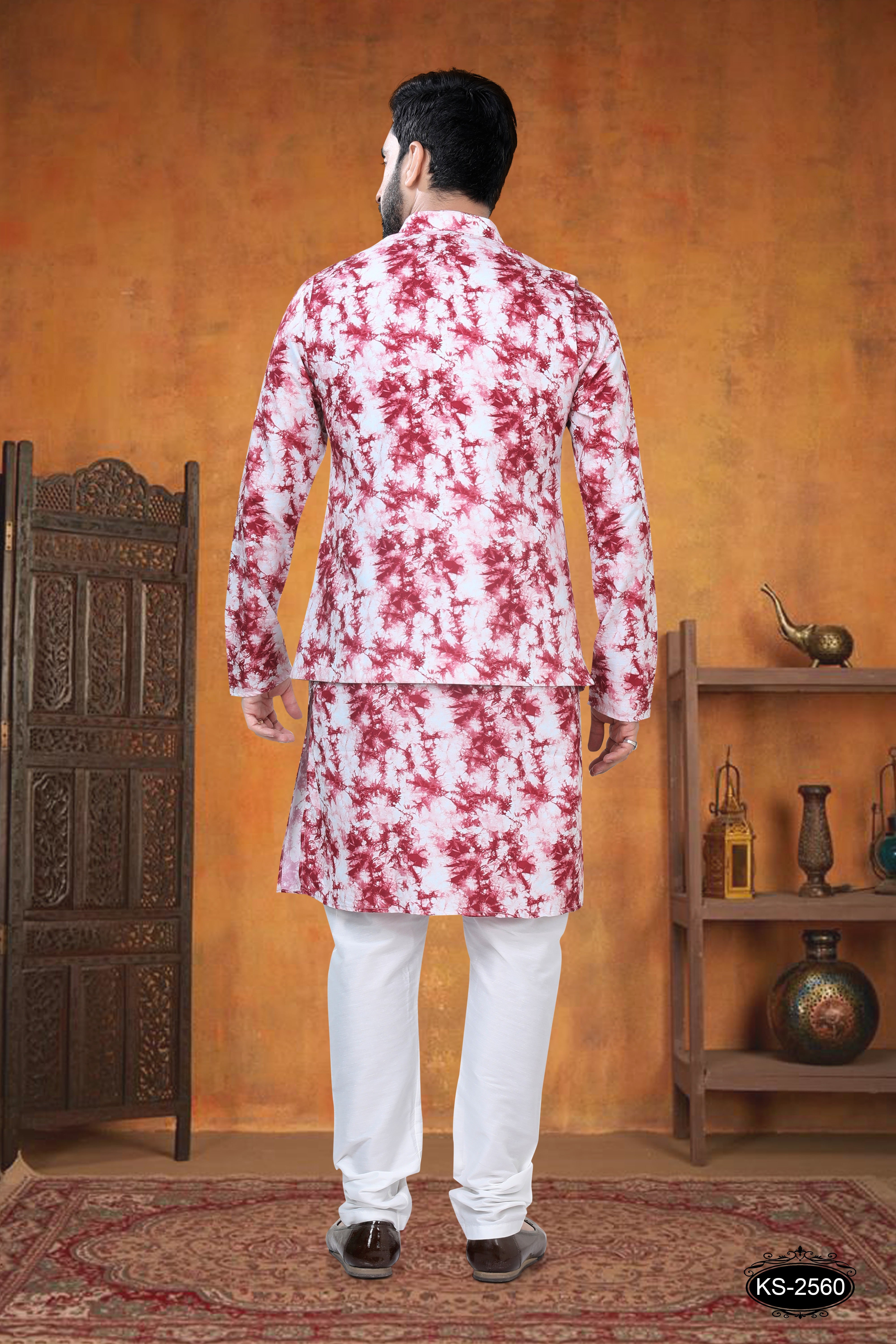 JACKET KURTA SET IN RED HUE WITH SELF UNIQUE DESIGN