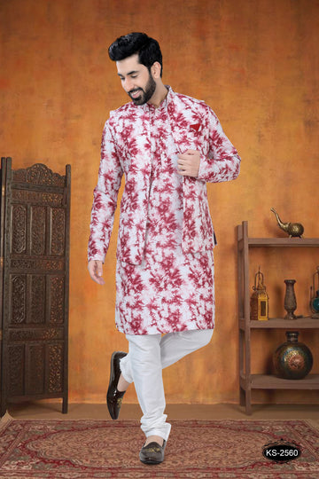 JACKET KURTA SET IN RED HUE WITH SELF UNIQUE DESIGN