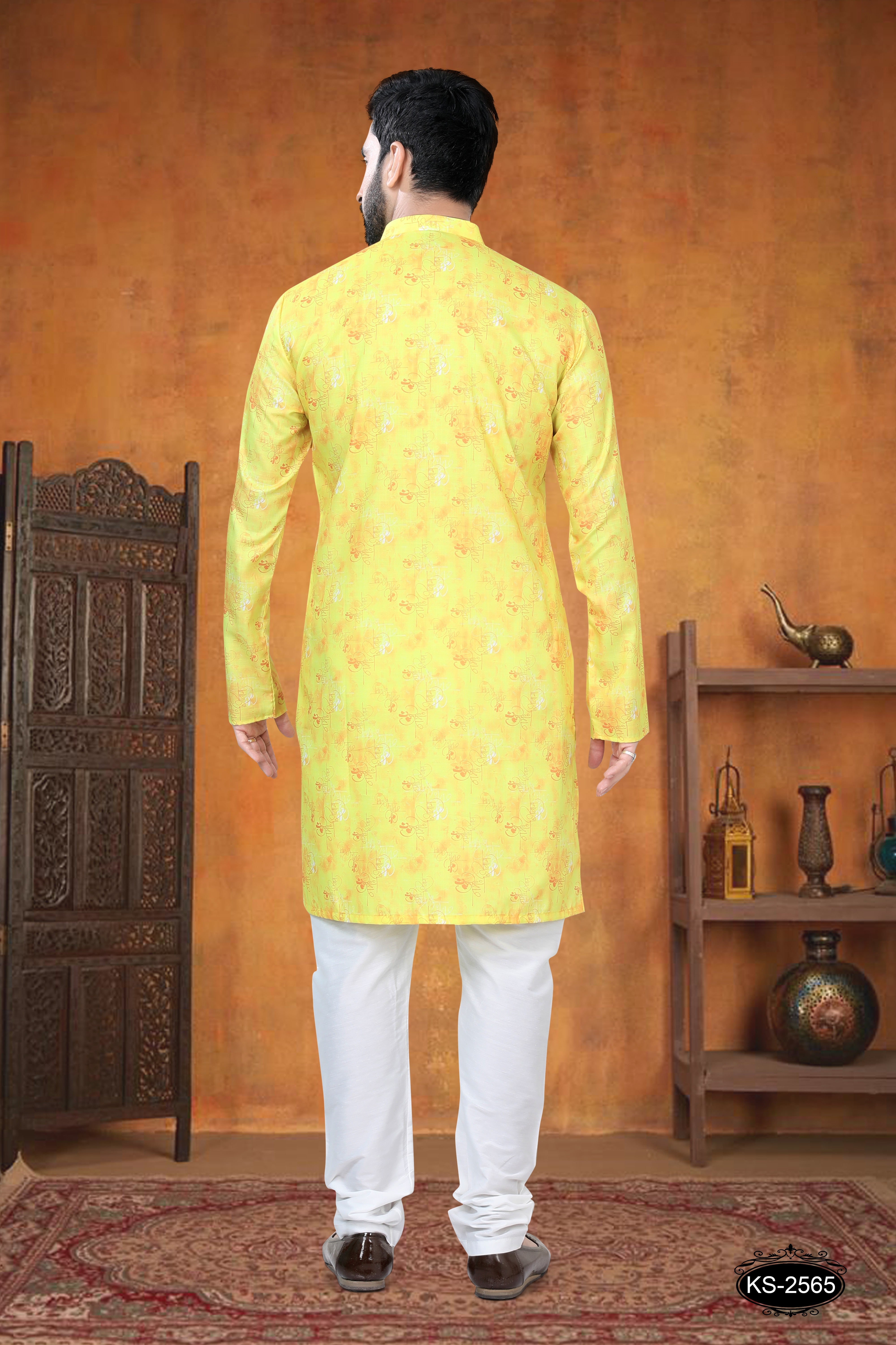 KURTA SET IN YELLOW TONE WITH UNIQUE SELF-DESIGN