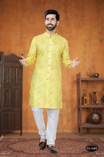 KURTA SET IN YELLOW TONE WITH UNIQUE SELF-DESIGN