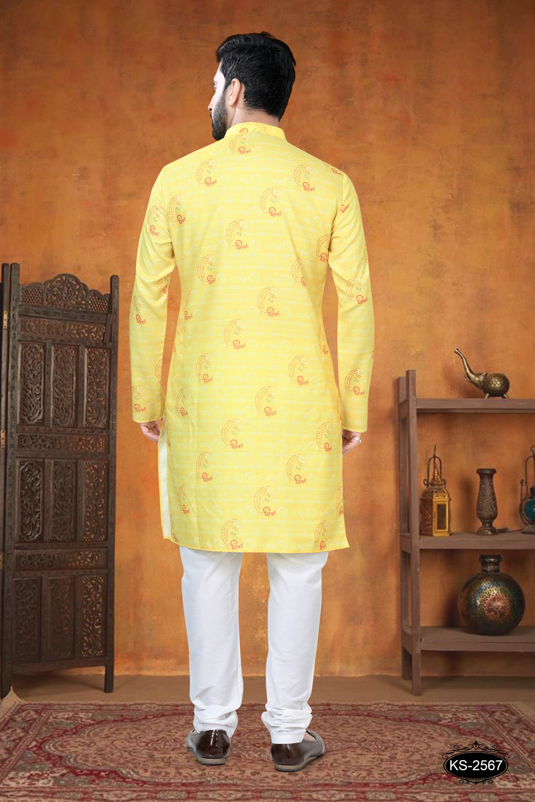 YELLOW HUE KURTA SET WITH SELF-DESIGN