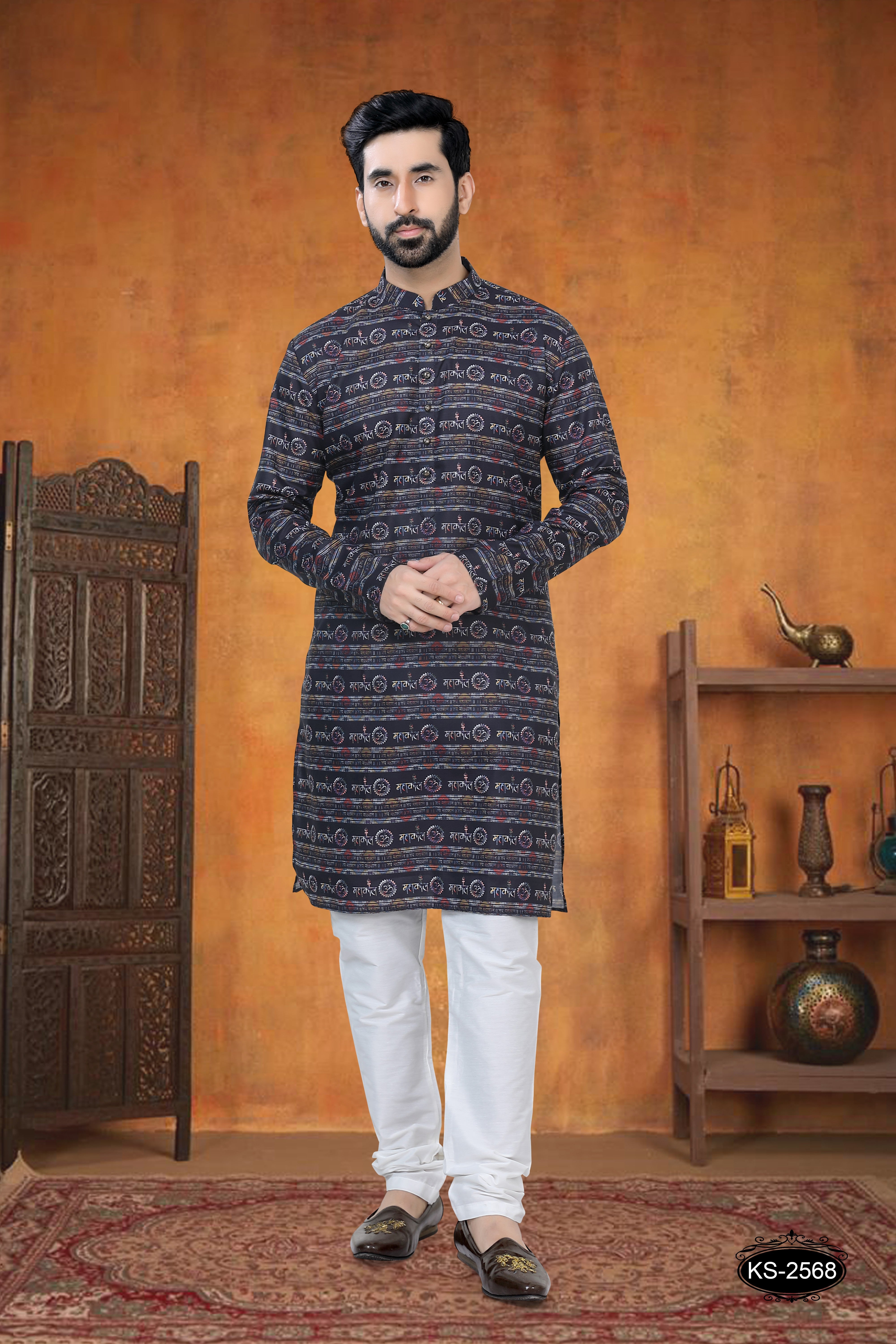 JACKET KURTA SET IN BLACK TONE WITH SELF-DESIGN