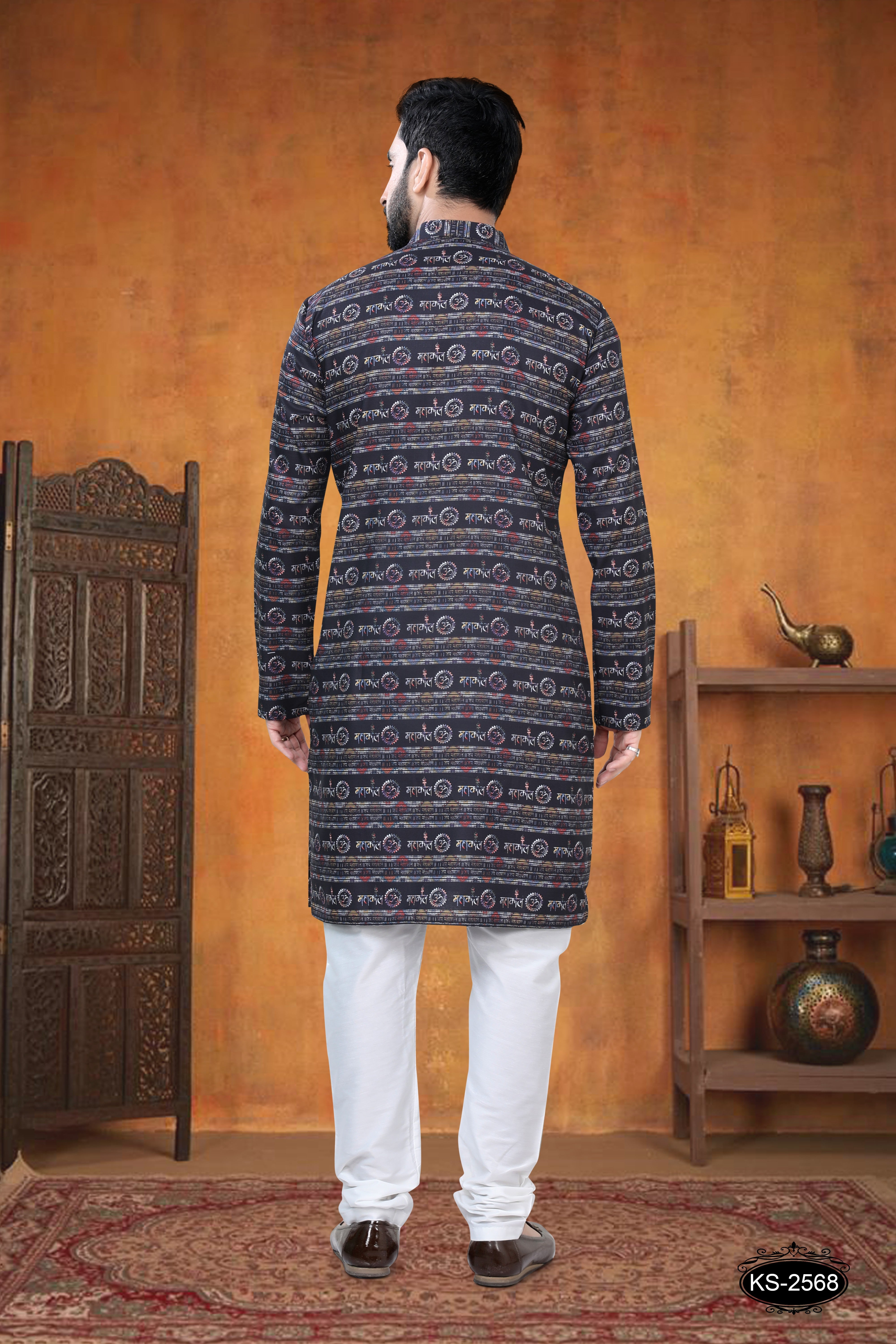 JACKET KURTA SET IN BLACK TONE WITH SELF-DESIGN