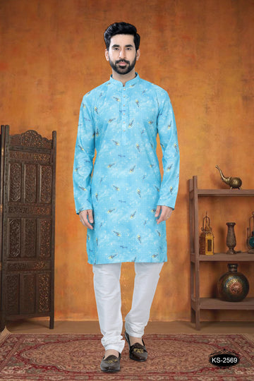 KURTA SET IN BLUE TONE WITH SELF-DESIGN
