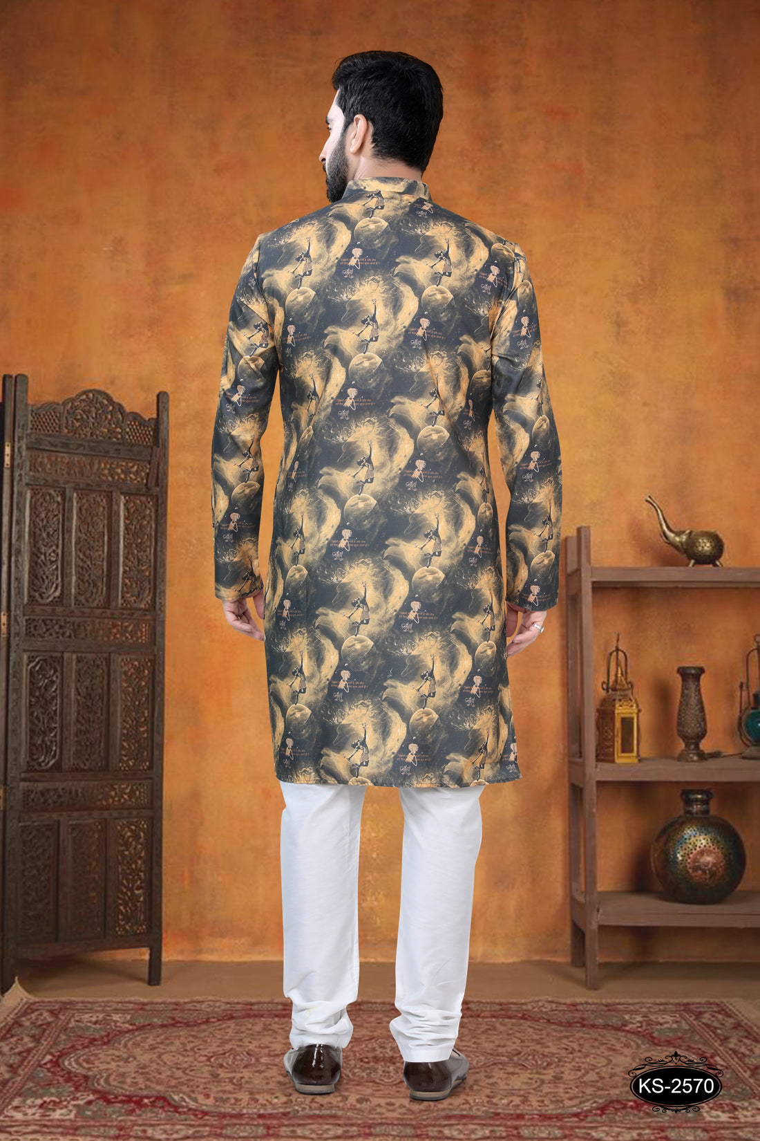 BLACK & YELLOW KURTA SET WITH UNIQUE SELF-DESIGN