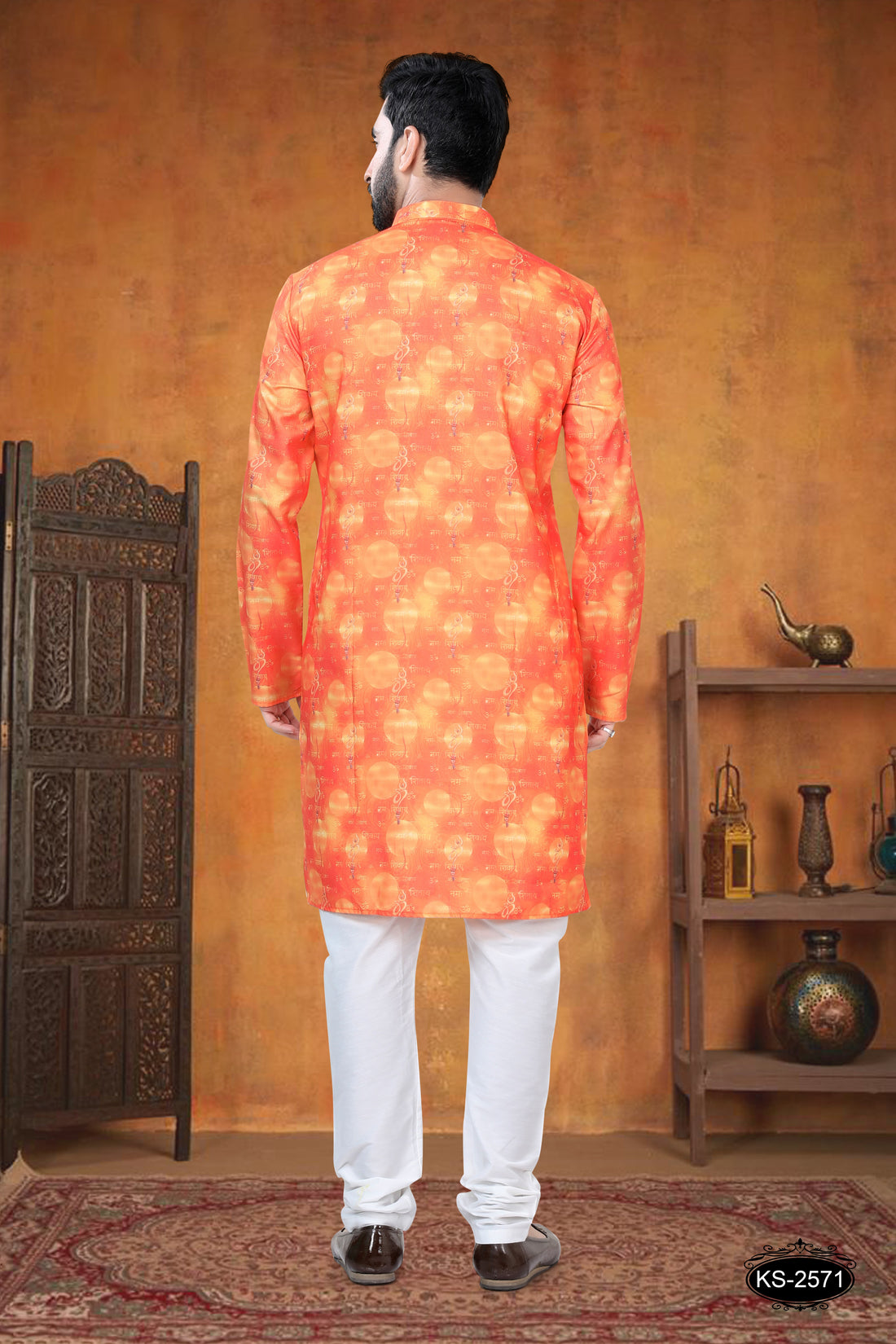 KURTA SET IN ORANGE HUE WITH SELF-PRINT