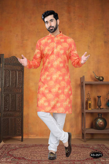KURTA SET IN ORANGE HUE WITH SELF-PRINT
