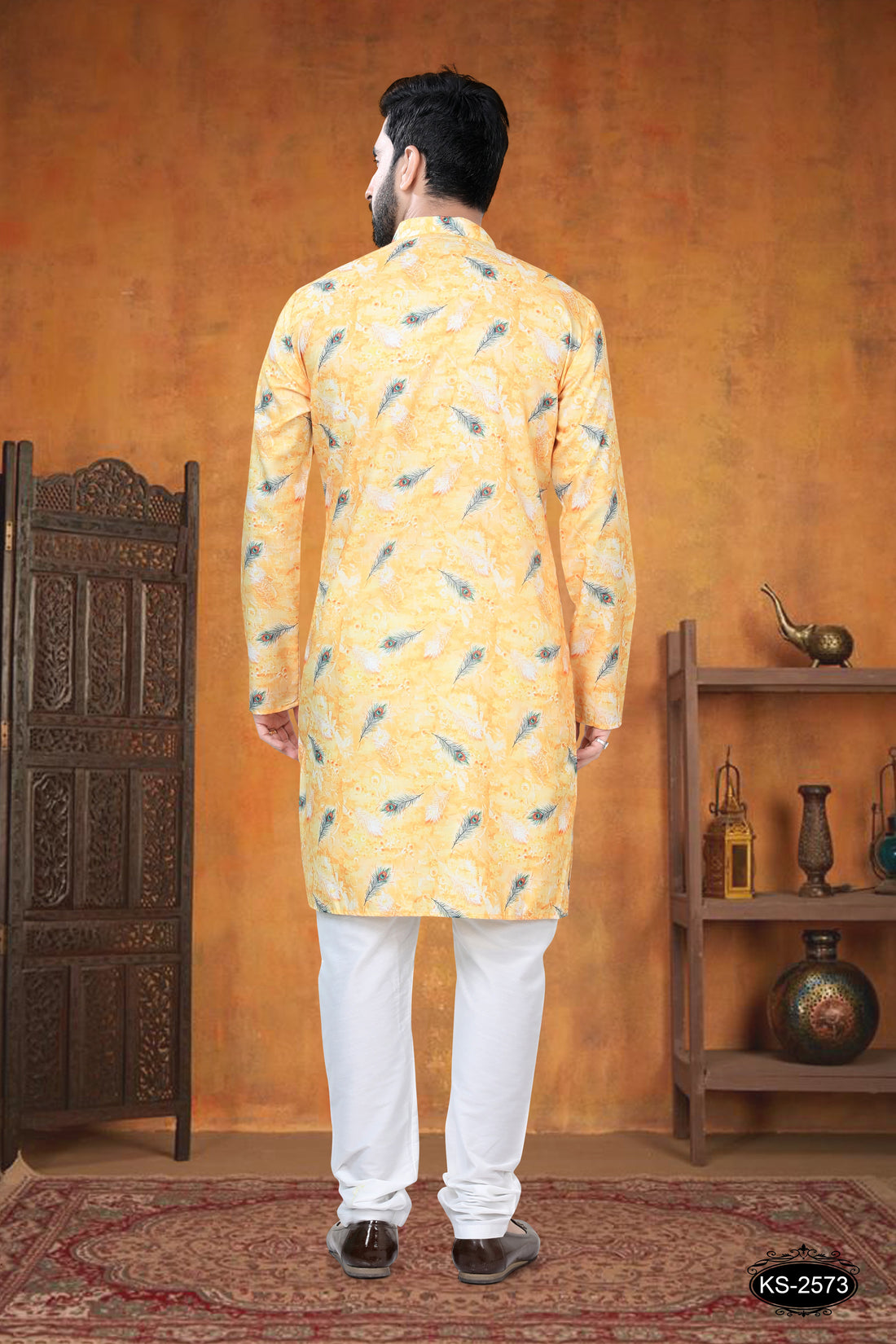 YELLOW KURTA SET WITH SELF-DESIGN