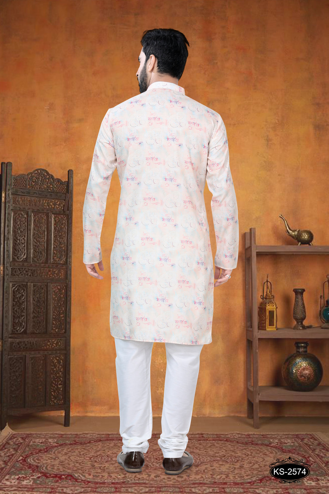 CREAM-BASE ( MULTI-TONE ) KURTA SET WITH CULTURAL SELF-DESIGN