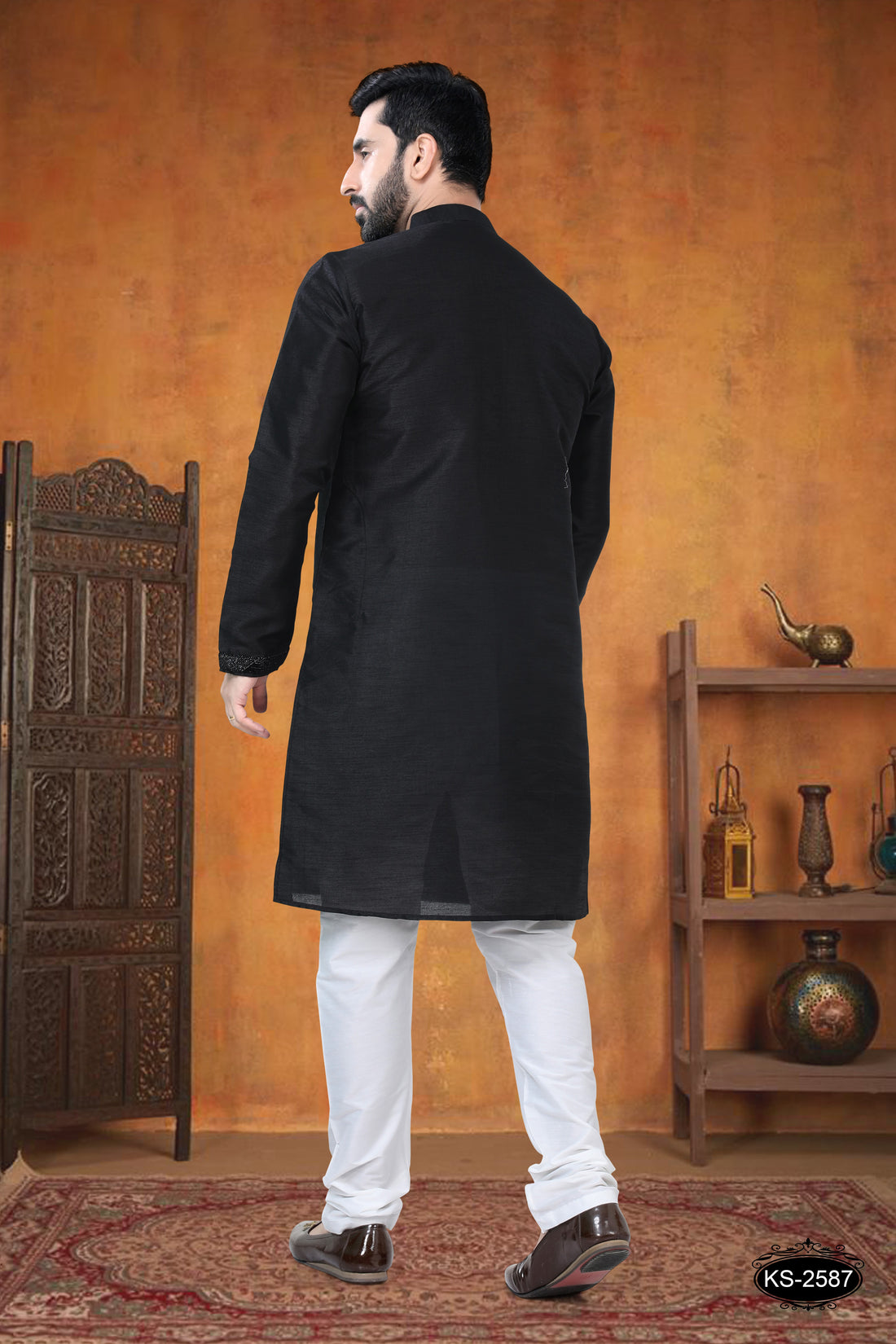 KURTA SET WITH DESIGNER PATTA IN BLACK TONE