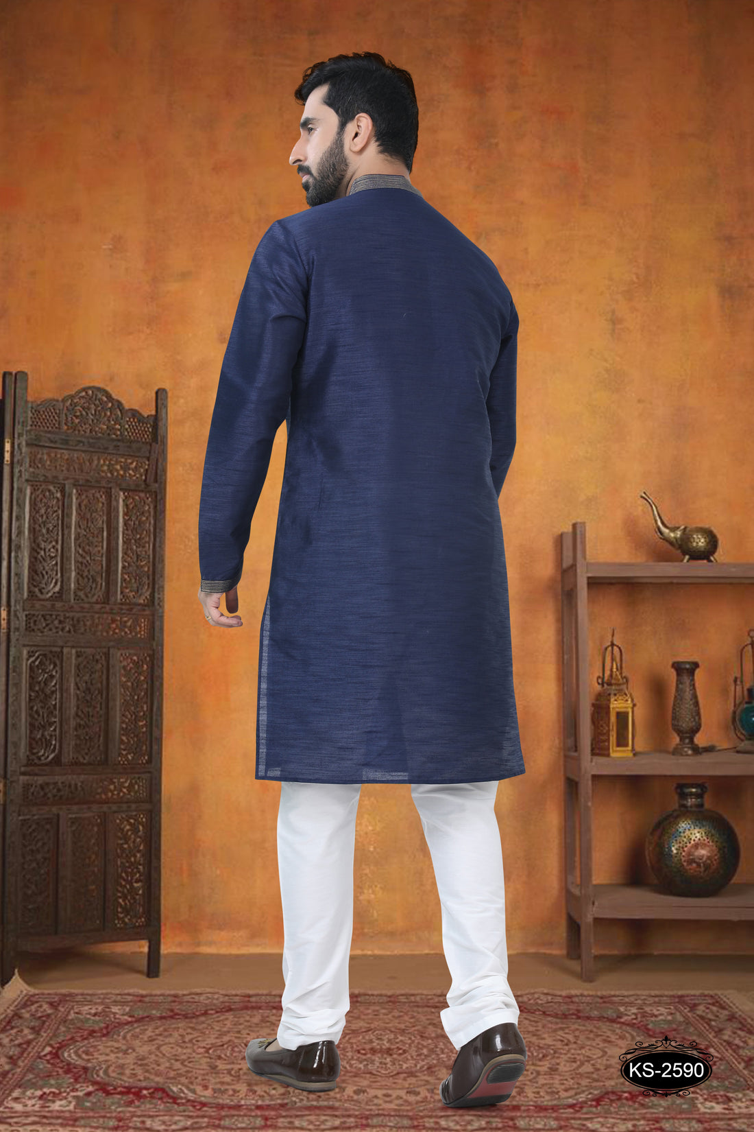 SILK BLUE TONE KURTA SET WITH LACCHI WORK