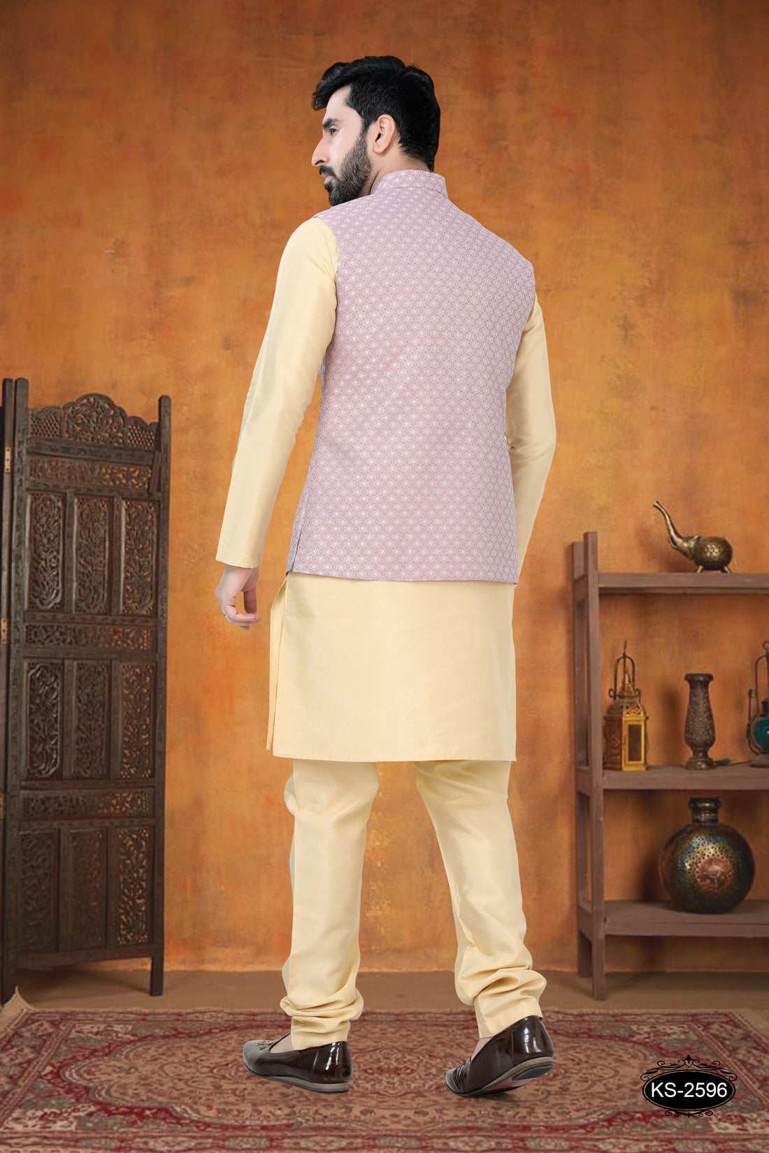 ONION-PINK TONE JACKET SET WITH SELF-DESIGN