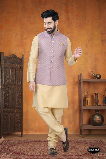 ONION-PINK TONE JACKET SET WITH SELF-DESIGN