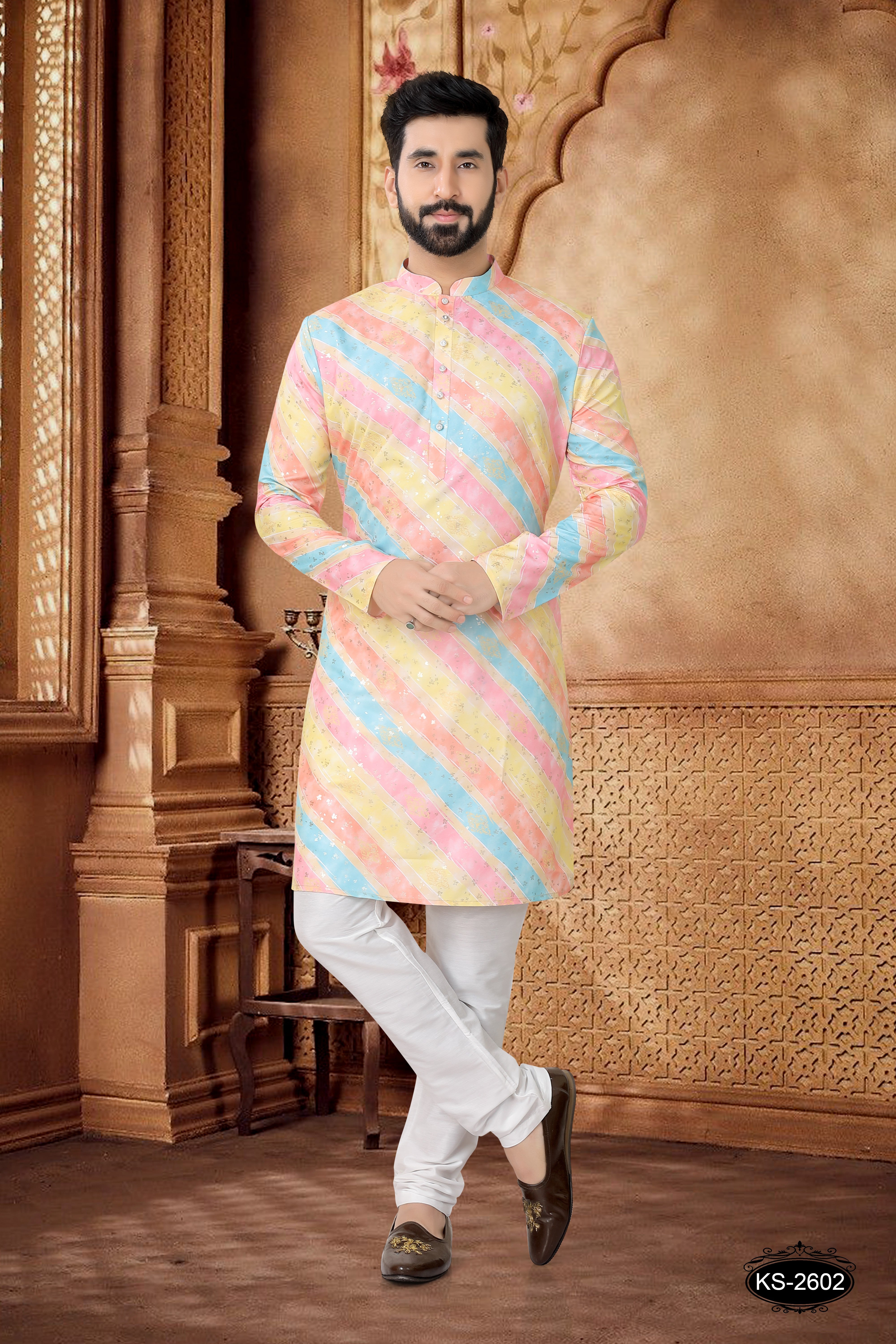 MULTI-TONE KURTA SET WITH FOIL-PRINT ALL-OVER