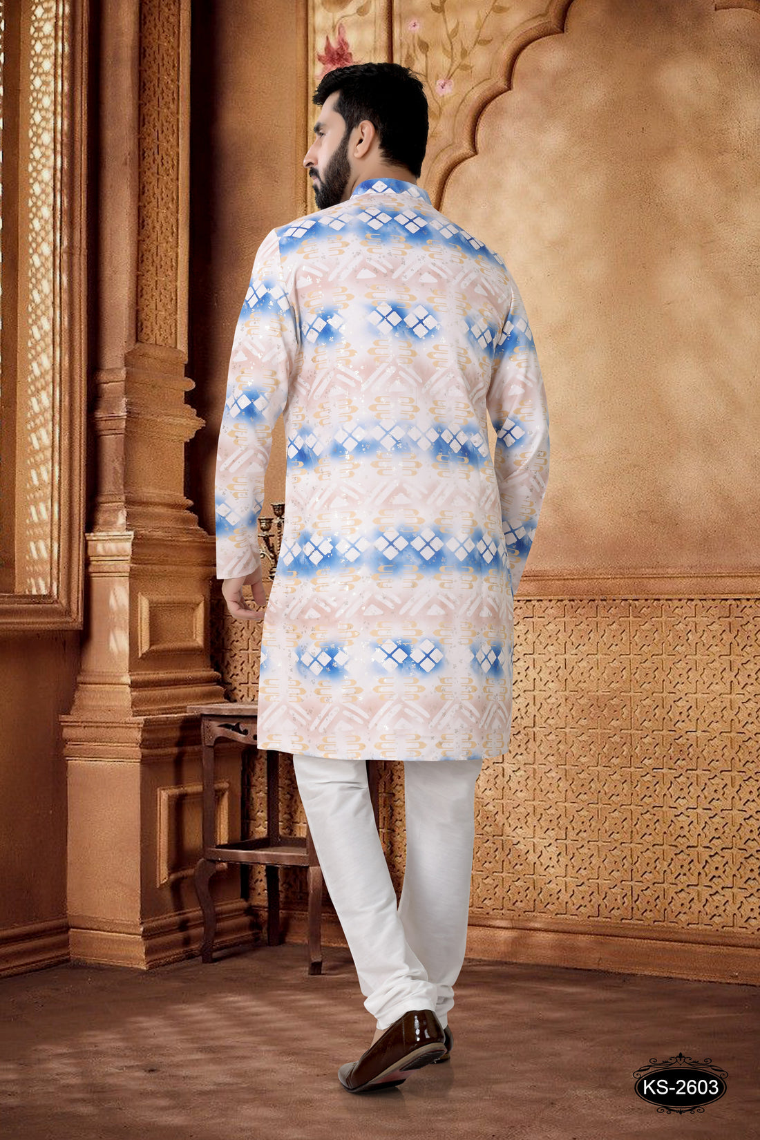 CREAM-BASE KURTA SET WITH FOIL-PRINT ALL-OVER