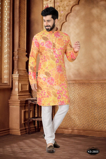 KURTA SET IN YELLOW WITH FOIL PRINT