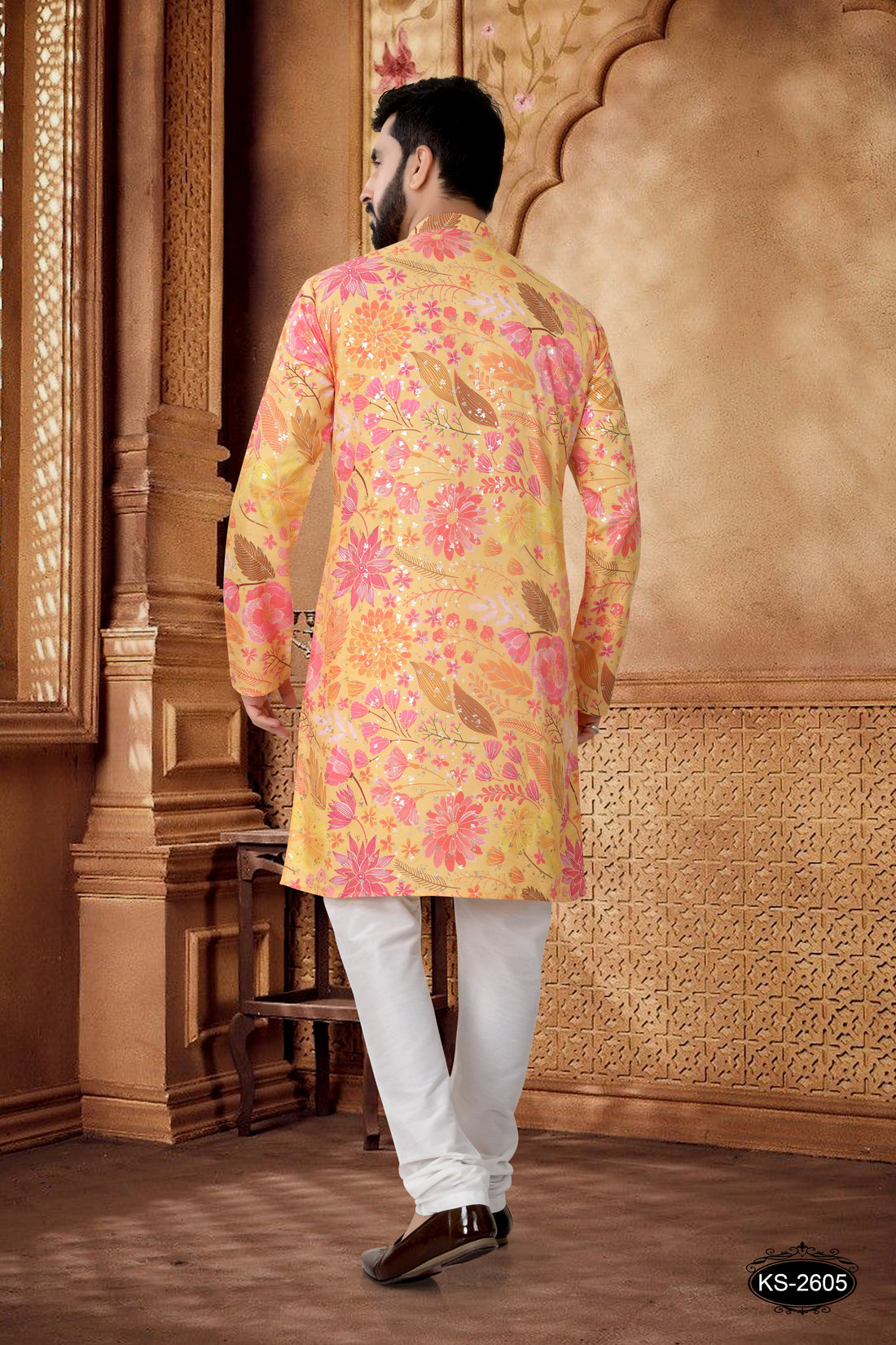 KURTA SET IN YELLOW WITH FOIL PRINT