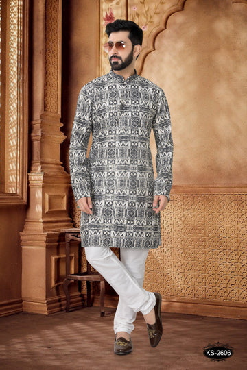 BLACK KURTA SET IN BLACK WITH THREAD EMBROIDERY ALL-OVER