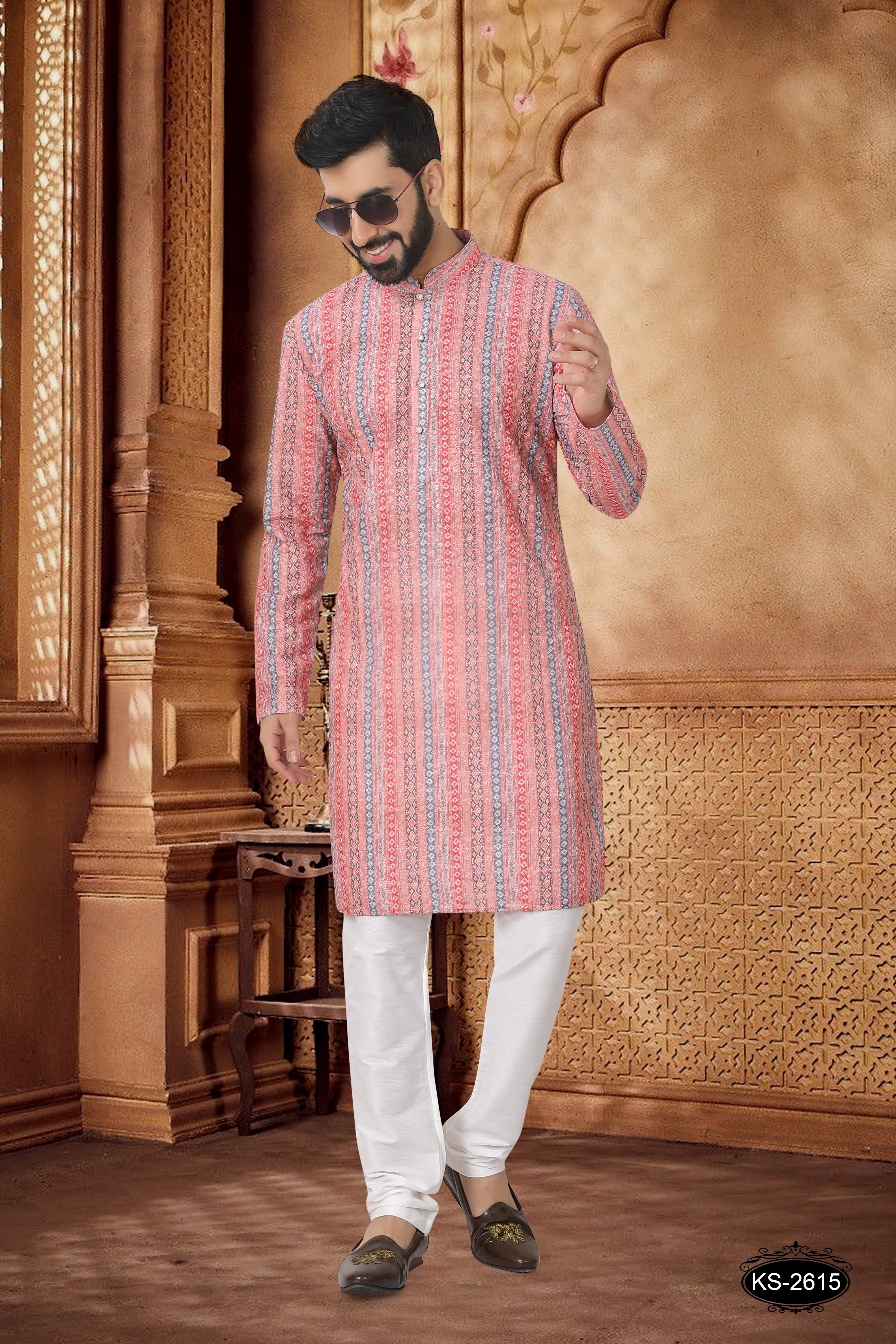 PEACH-PINK HUE KURTA SET WITH THREAD EMBROIDERY