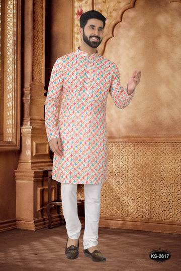 MULTI- TONE ( CREAM-BASE ) KURTA SET WITH FOIL-PRINT
