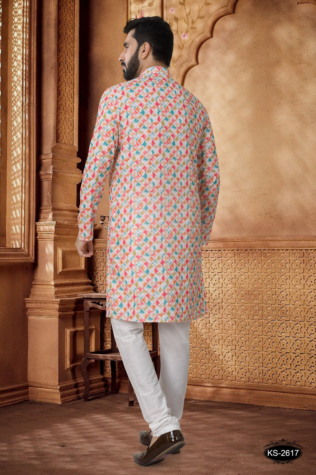 MULTI- TONE ( CREAM-BASE ) KURTA SET WITH FOIL-PRINT