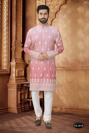 PINK SHADED KURTA SET WITH HEAVY THREAD & PANEL EMBROIDERY
