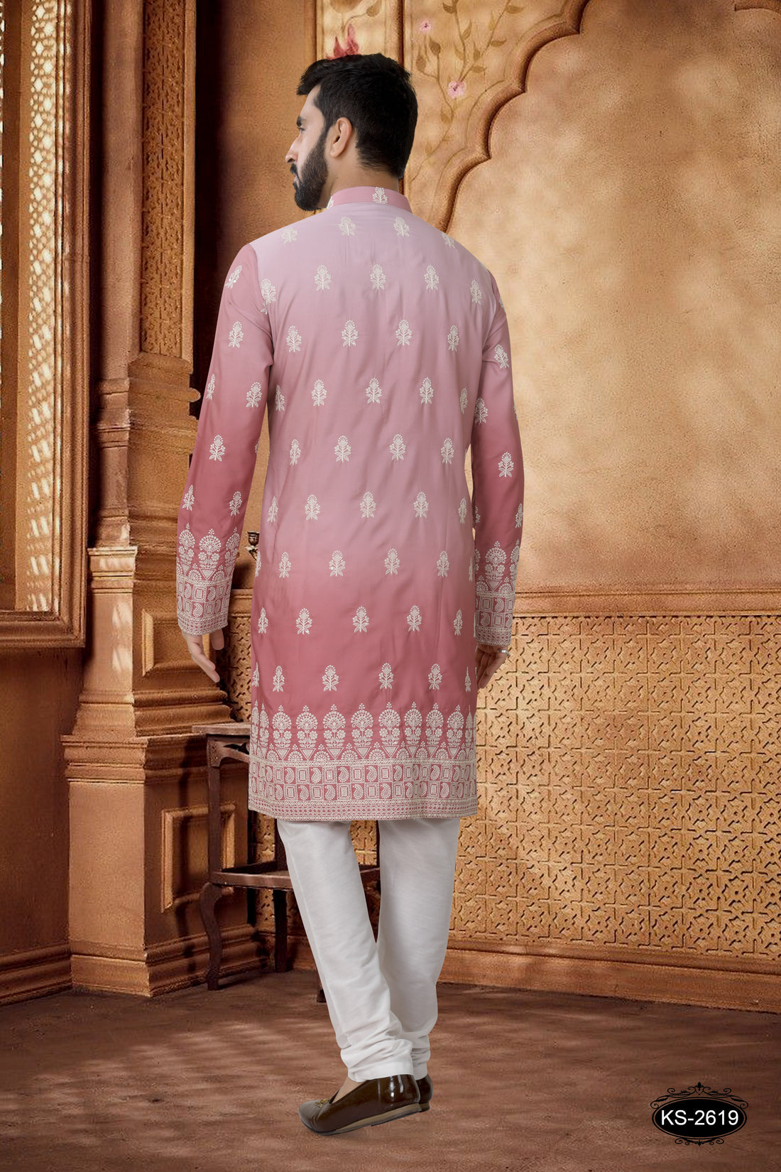 PINK SHADED KURTA SET WITH HEAVY THREAD & PANEL EMBROIDERY