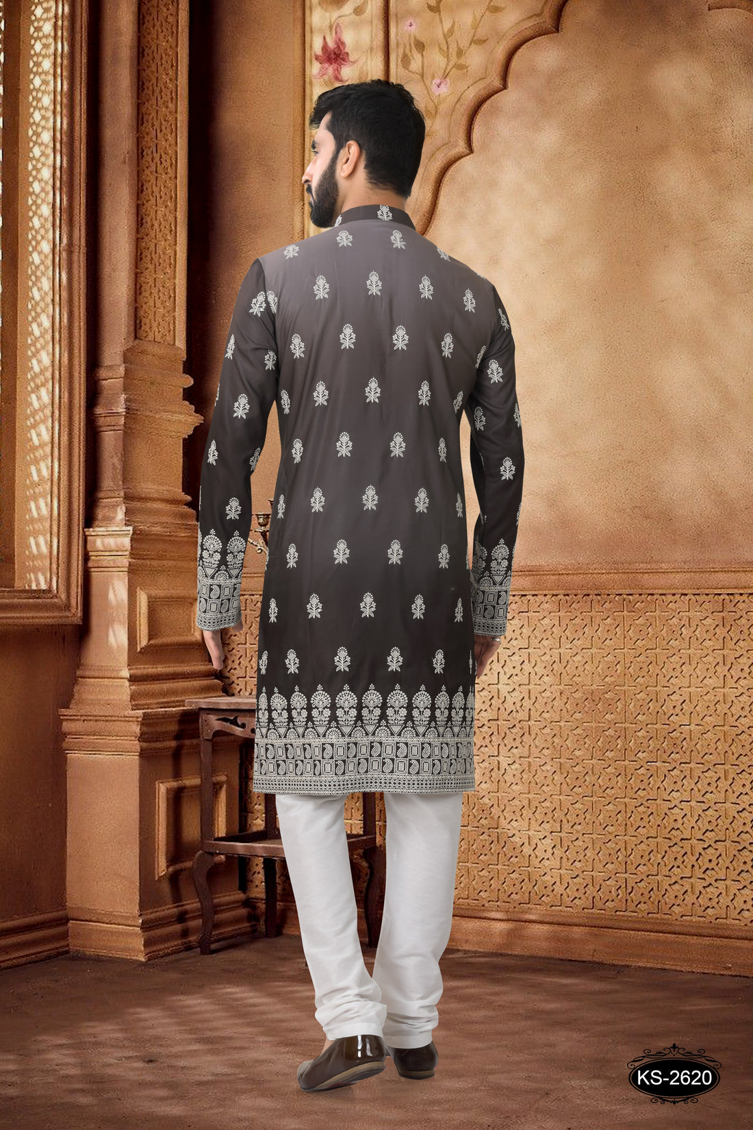 HEAVY EMBROIDERY PANEL SHADED KURTA SET IN GREY TONE