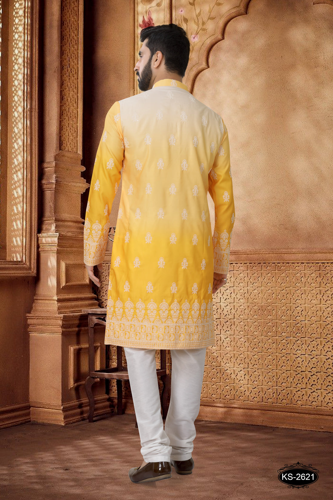 KURTA SET IN YELLOW WITH HEAVY EMBROIDERY PANEL
