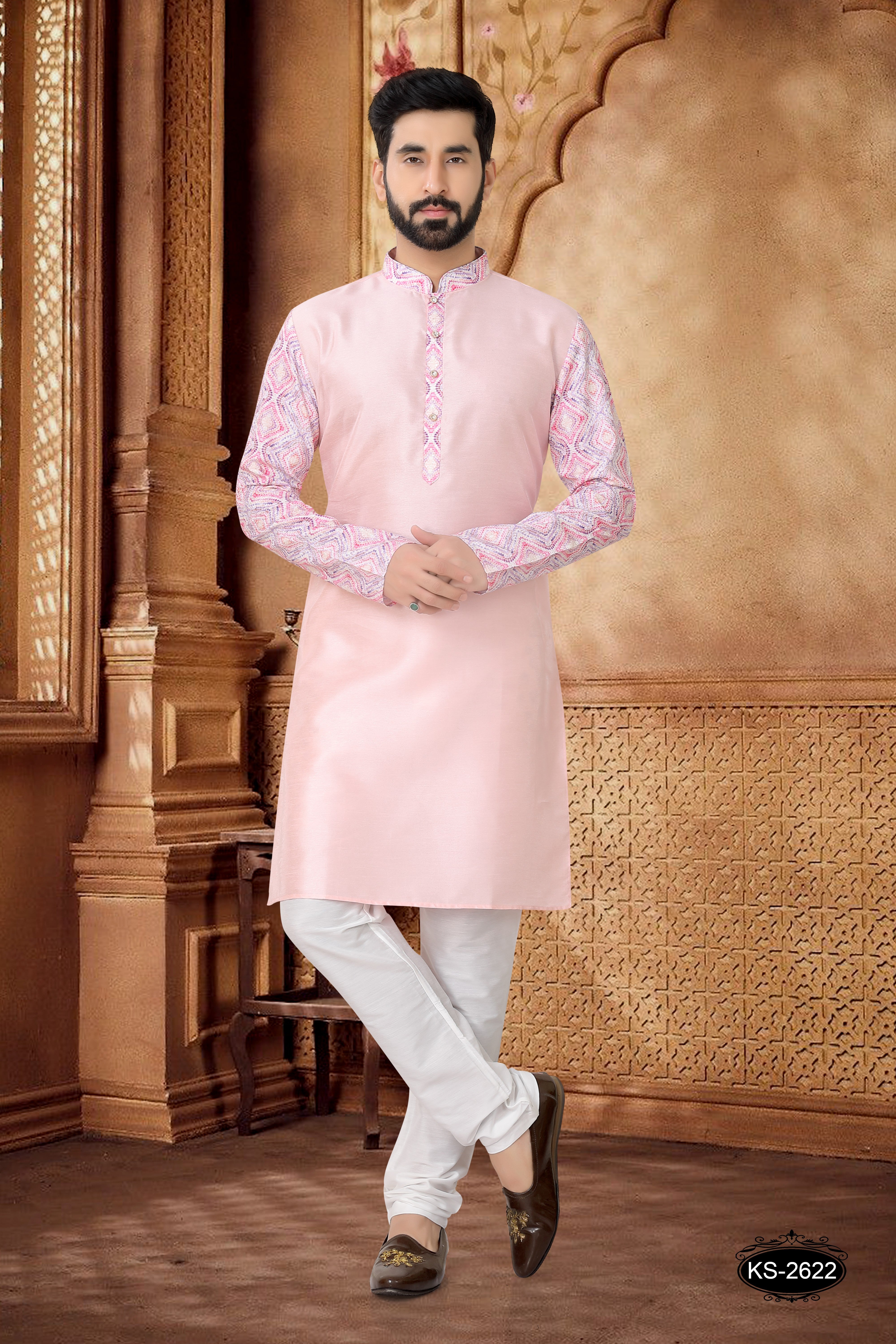 PINK KURTA SET WITH DESIGNER PATTA