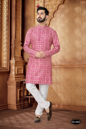 SOFT-COTTON KURTA SET IN PINK WITH THREAD EMBROIDERY ALL-OVER