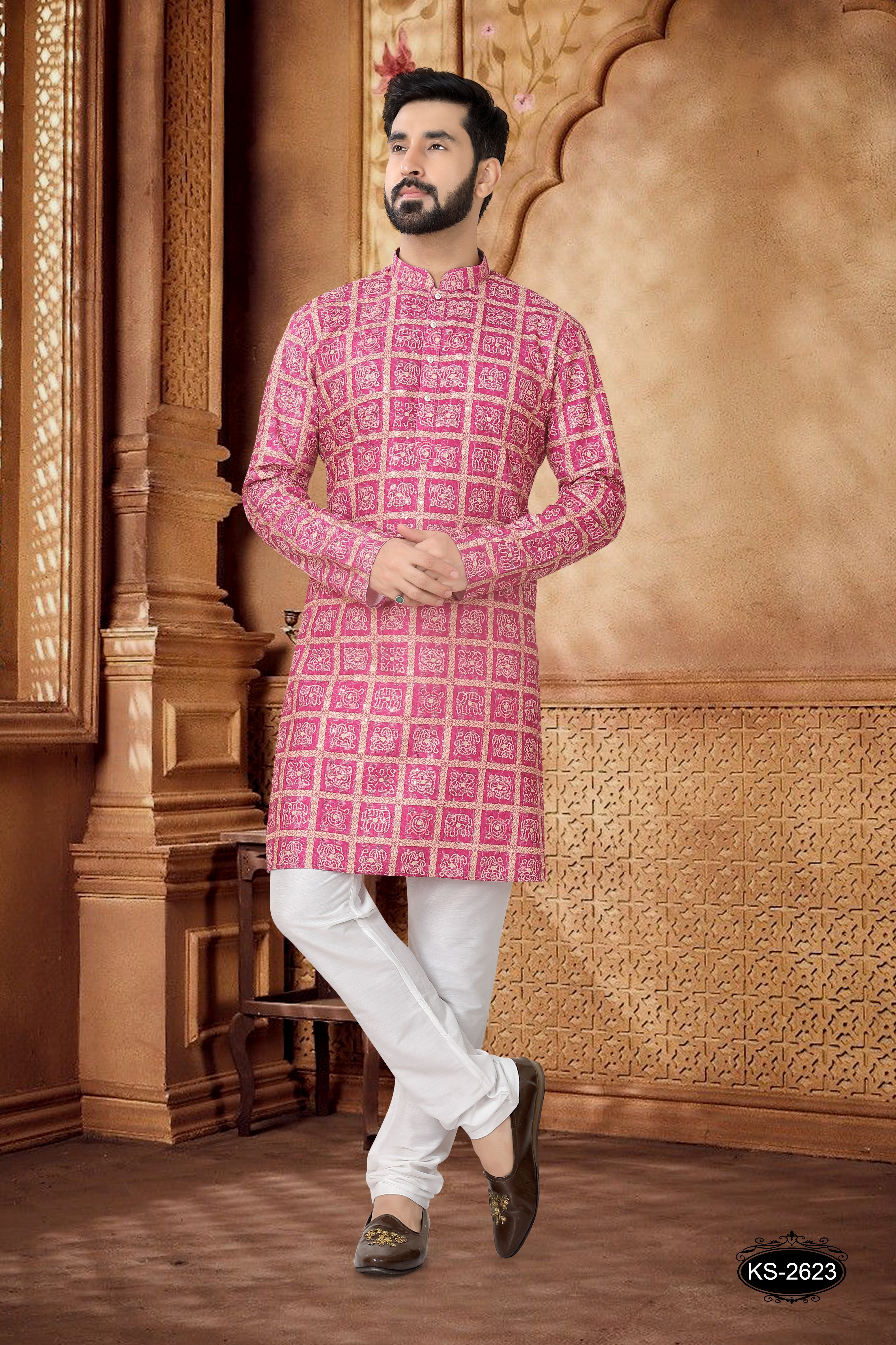 SOFT-COTTON KURTA SET IN PINK WITH THREAD EMBROIDERY ALL-OVER