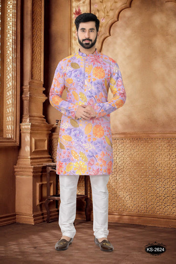 KURTA SET IN PURPLE WITH FOIL PRINT IN FLORAL
