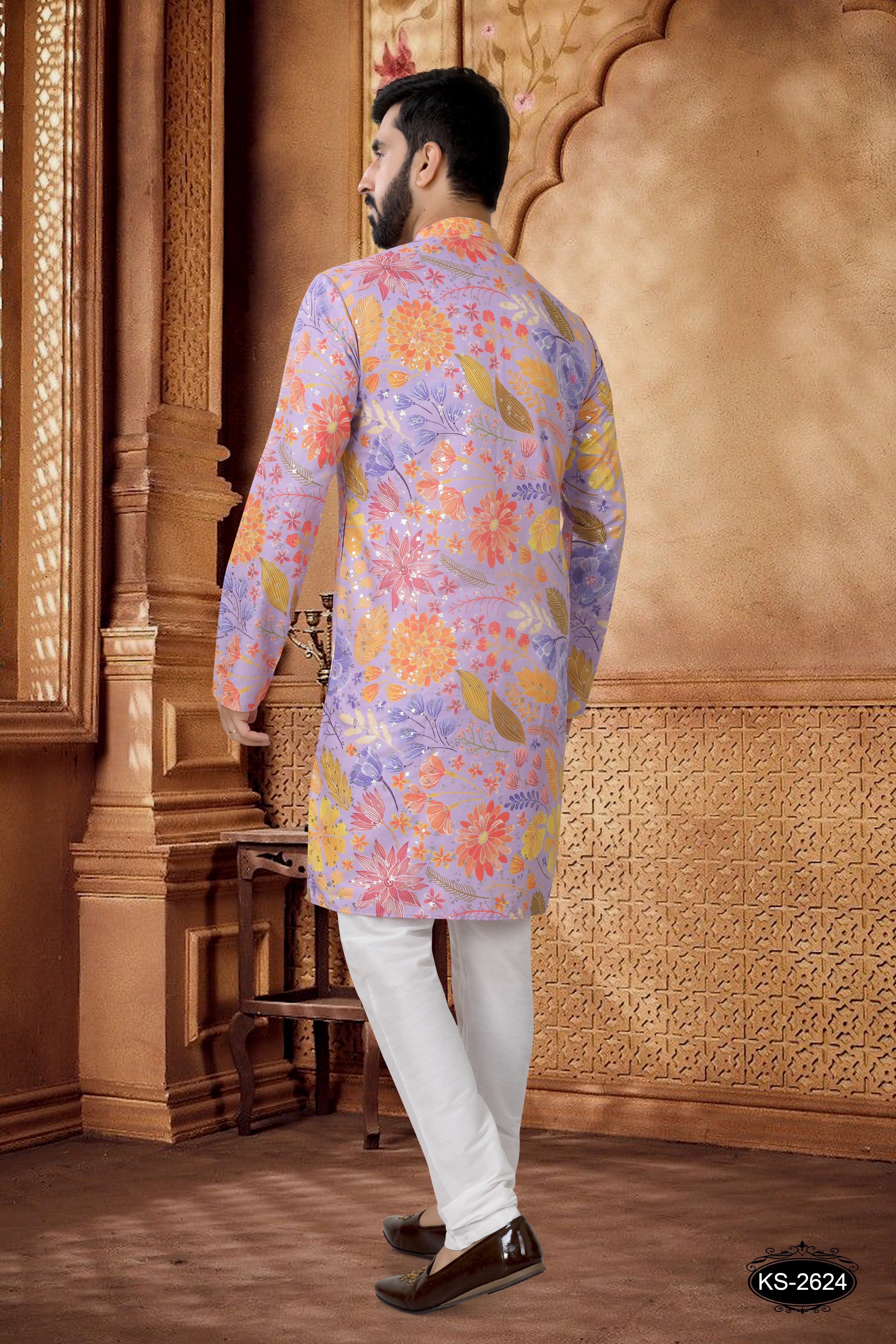 KURTA SET IN PURPLE WITH FOIL PRINT IN FLORAL