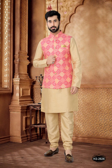 PINK JACKET KURTA SET WITH THREAD EMBROIDERY ALL-OVER