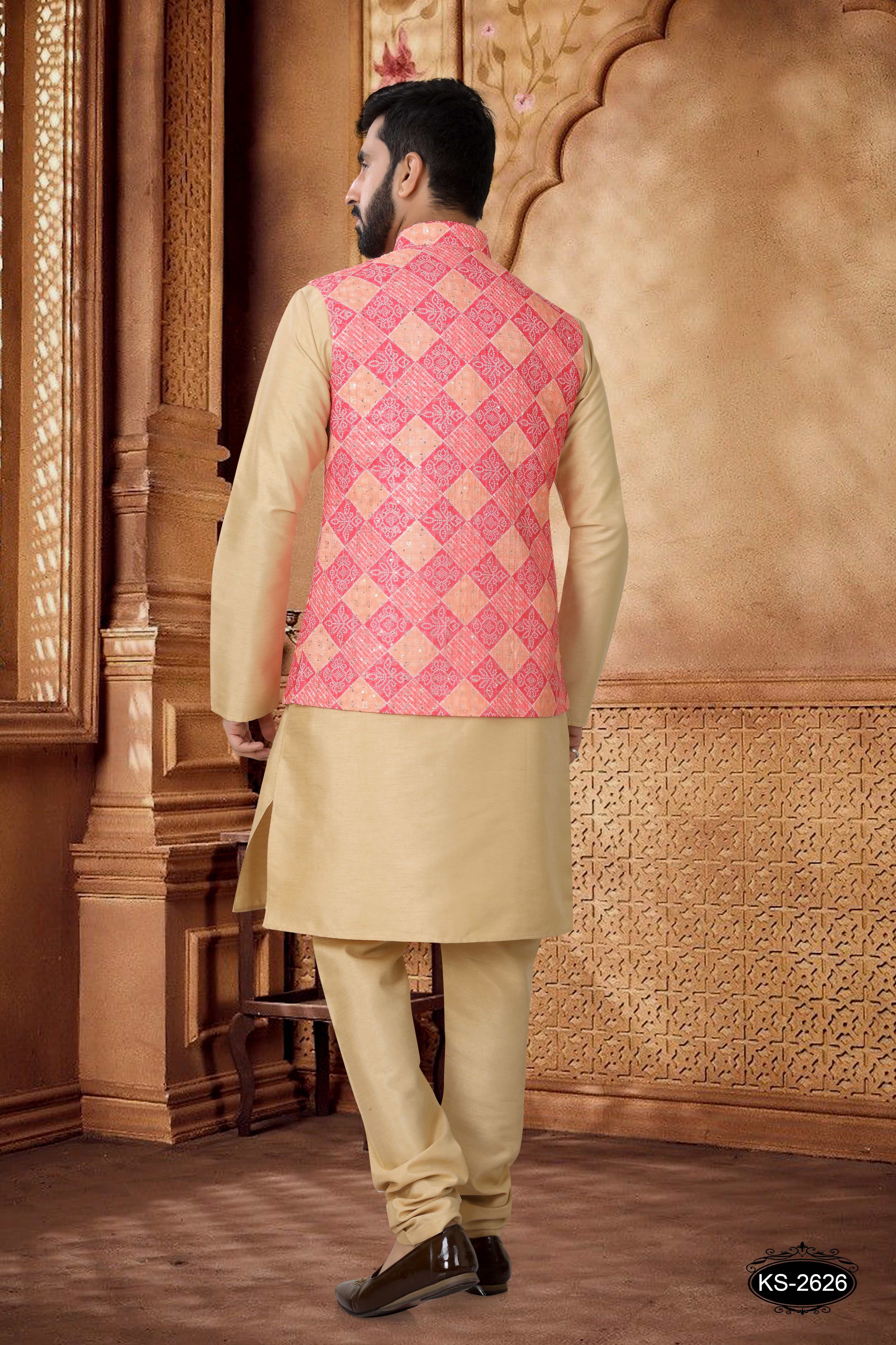 PINK JACKET KURTA SET WITH THREAD EMBROIDERY ALL-OVER