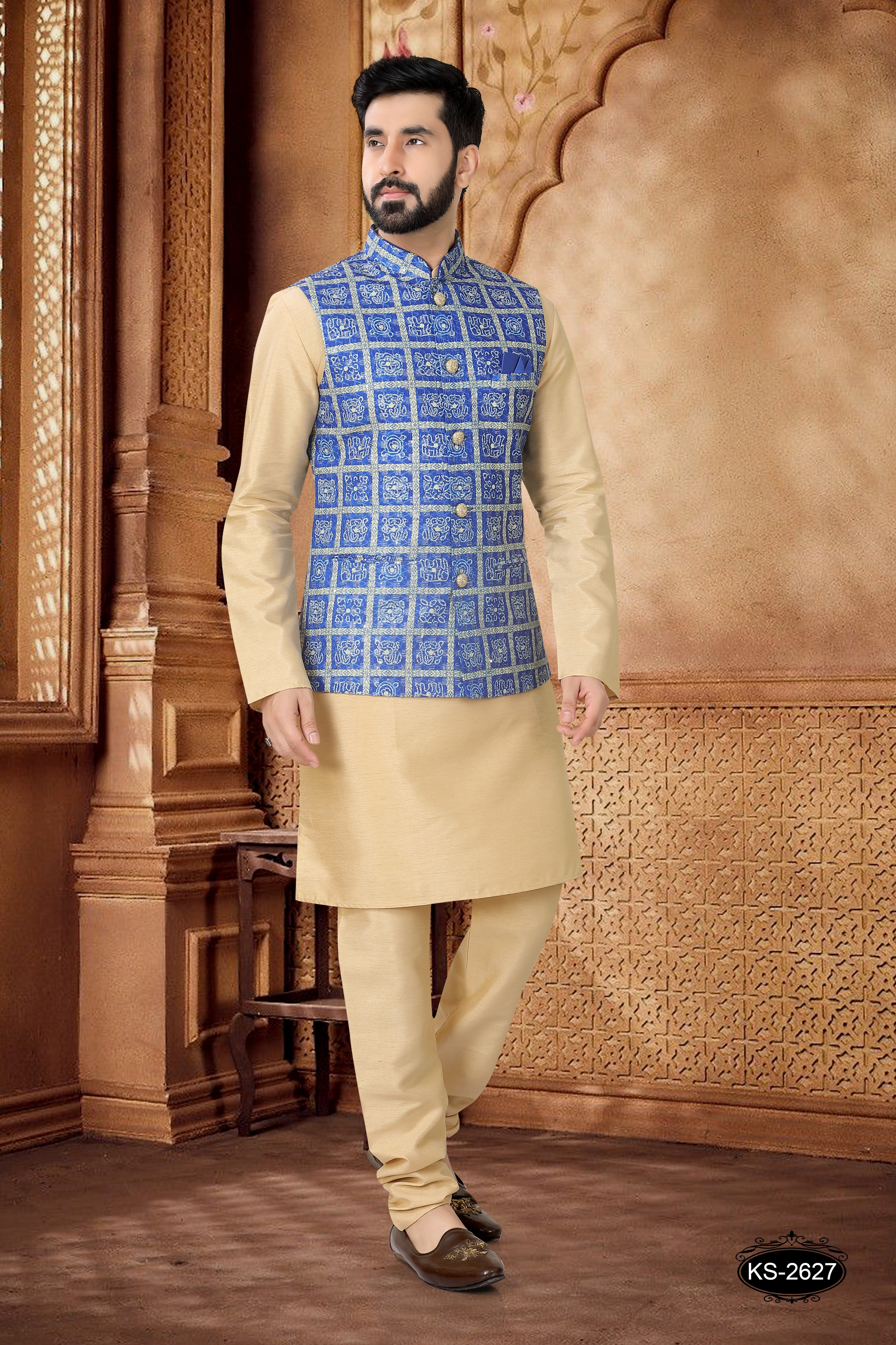 THREAD EMBROIDERY JACKET KURTA SET IN BLUE FOR EVERY OCCASIONS