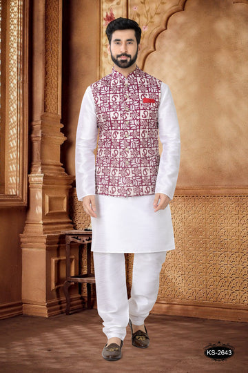 FOIL-PRINT JACKET KURTA SET IN PURPLE