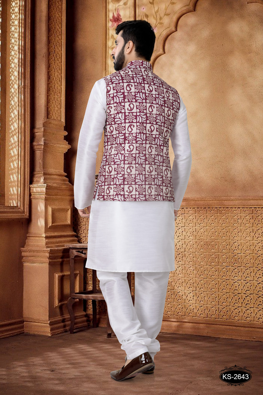FOIL-PRINT JACKET KURTA SET IN PURPLE
