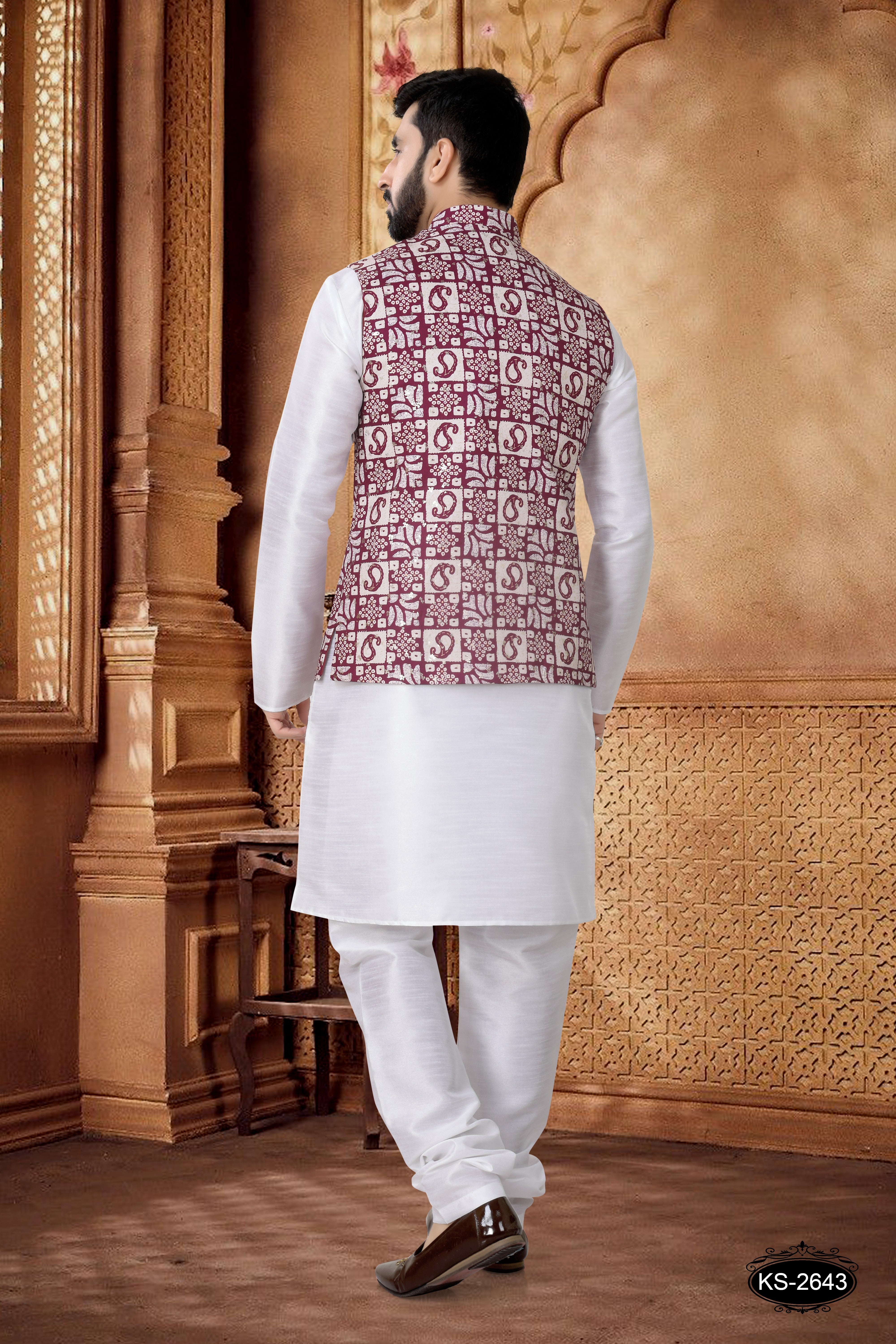 FOIL-PRINT JACKET KURTA SET IN PURPLE