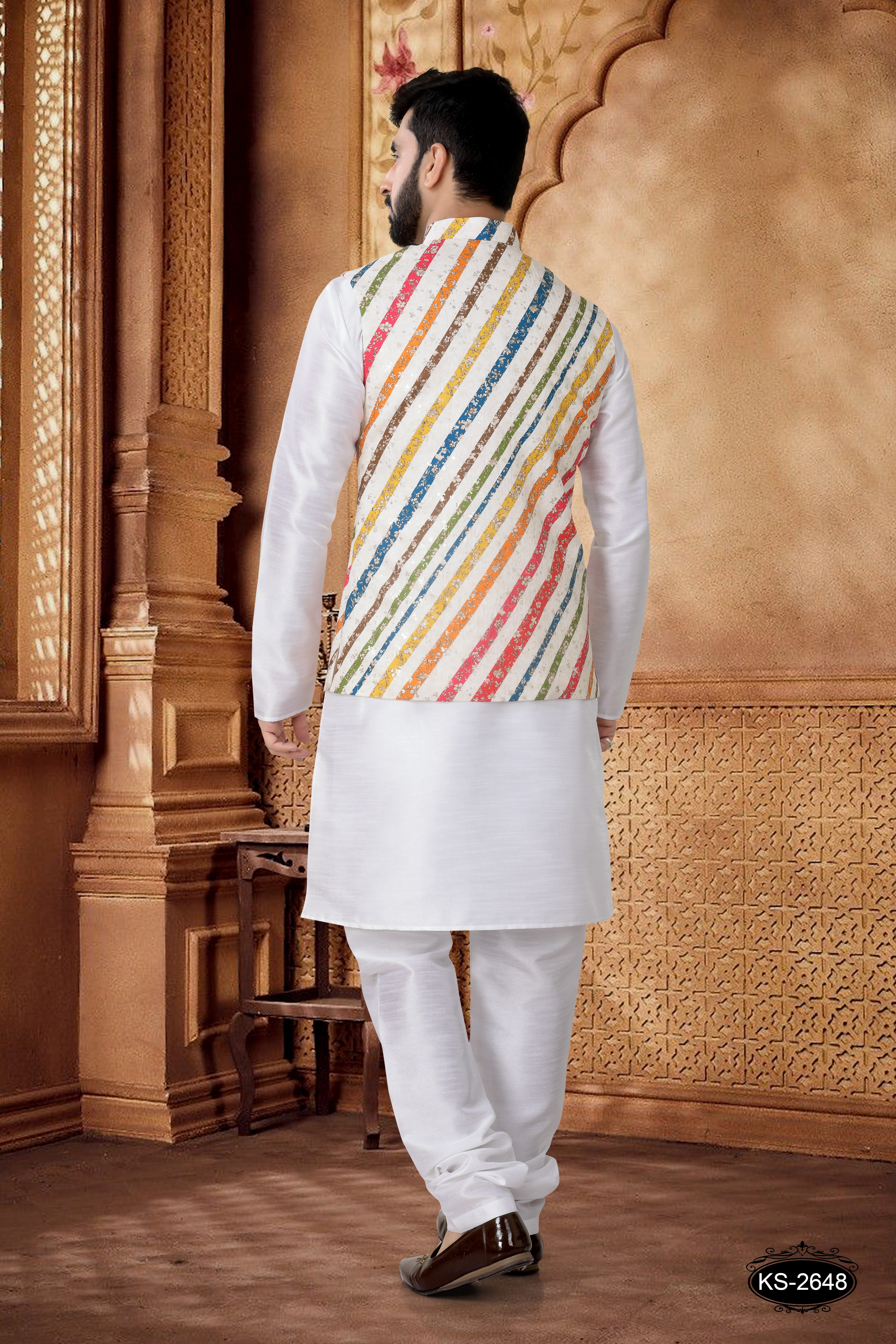 JACKET KURTA SET IN MULTI-TONE WITH FOIL-PRINT