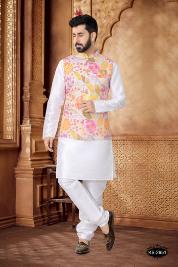 GREY HUE JACKET KURTA SET WITH FOIL-PRINT IN FLORAL
